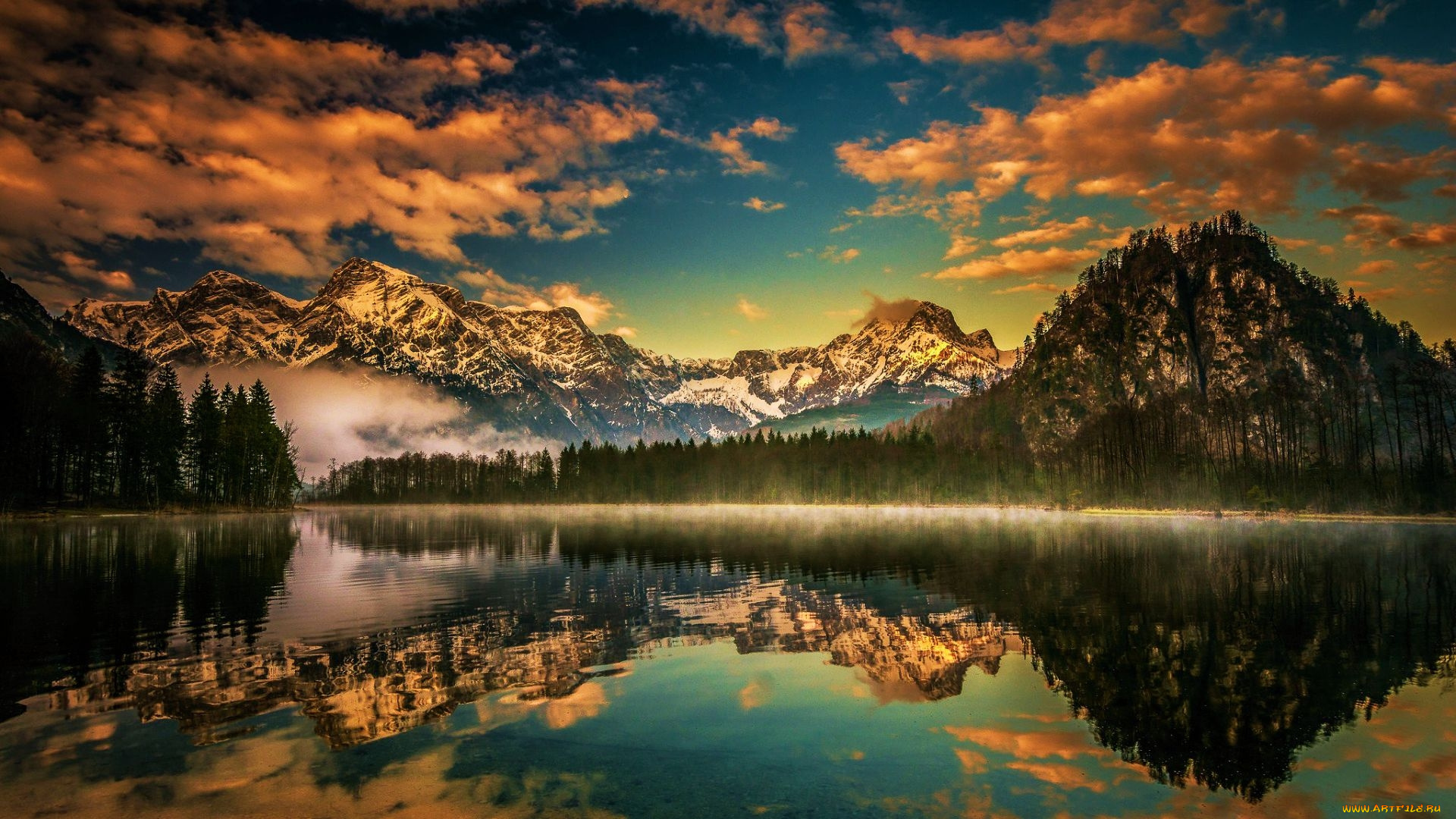 lake, almsee, austrian, alps, природа, реки, озера, lake, almsee, austrian, alps