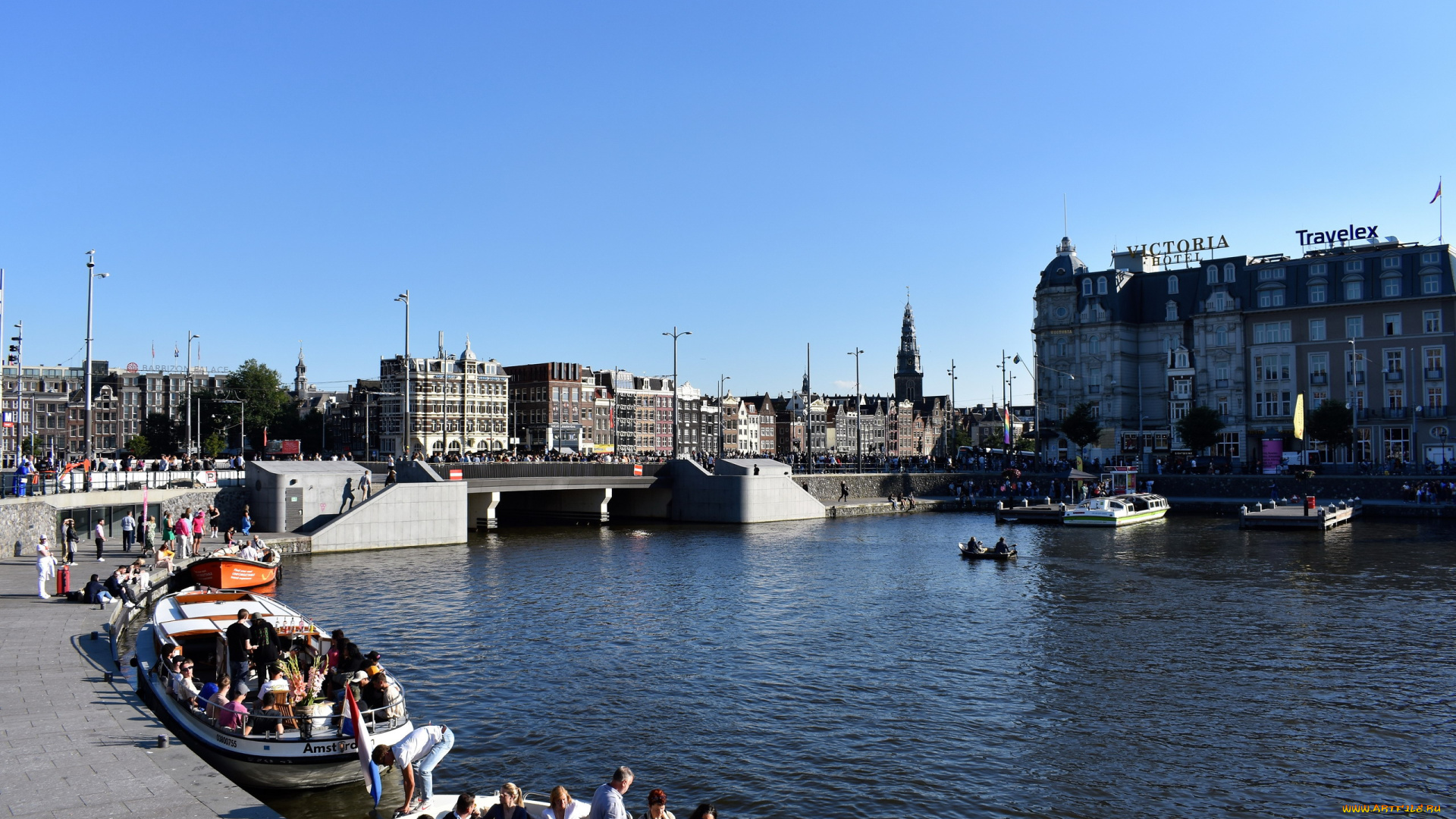 города, амстердам, , нидерланды, канал, мост, лодки, гостиница