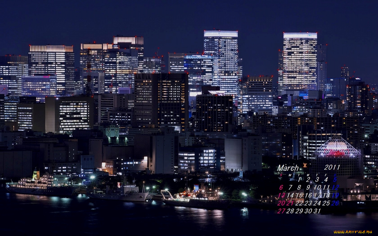 города, огни, ночного, tokyo