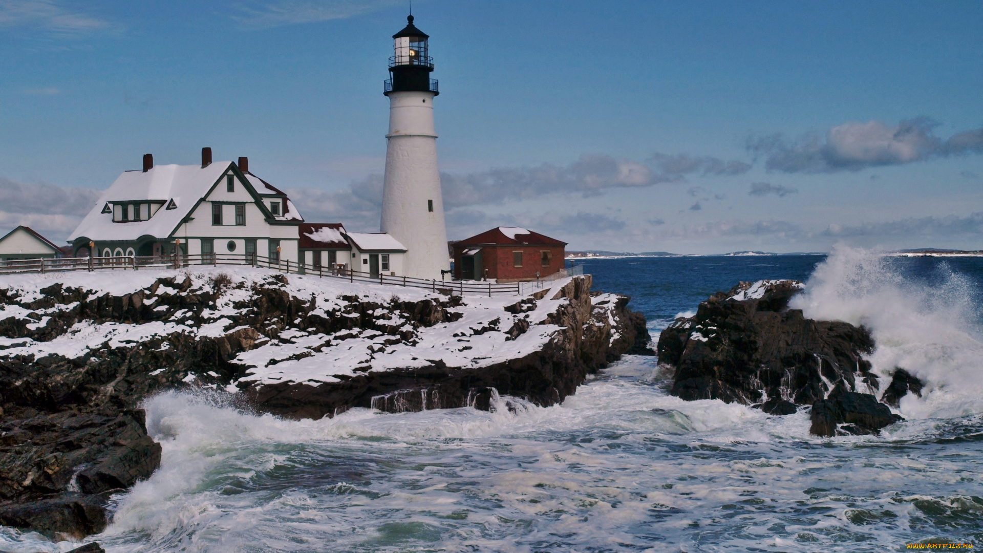 portland, head, light, природа, маяки, cape, elizabeth, залив, побережье, скалы, прибой