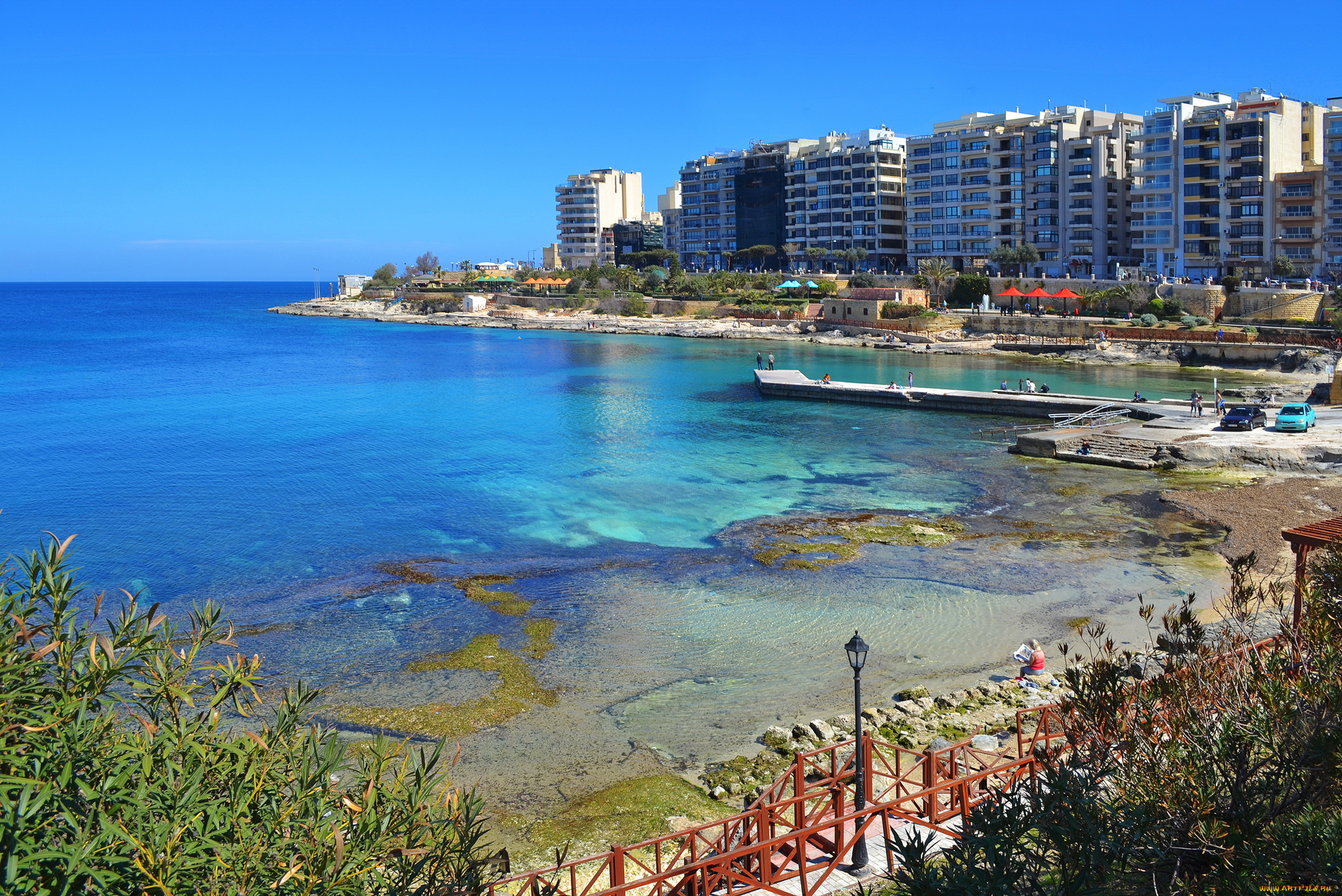 sliema, malta, города, пейзажи, дома, море, набережная