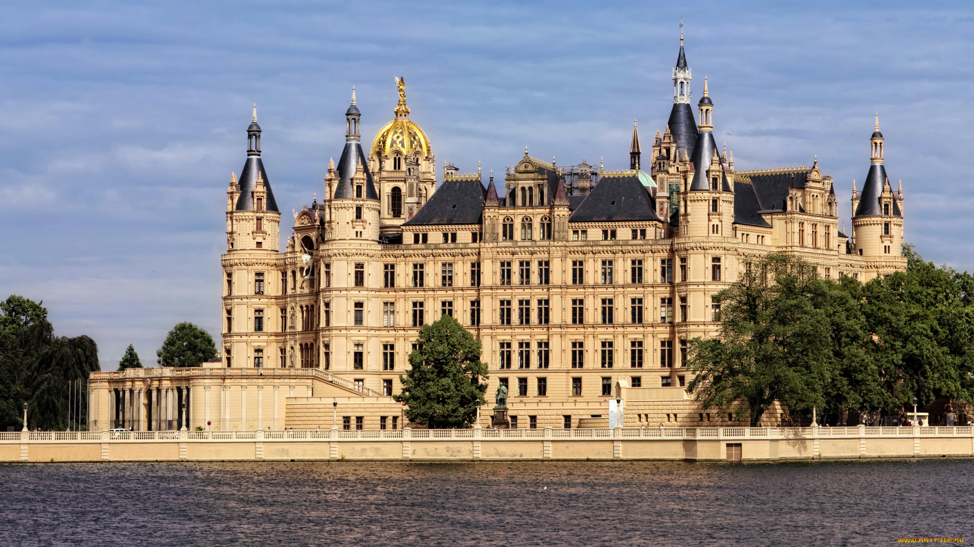 города, замок, шверин, , германия, schwerin, castle, замок, река