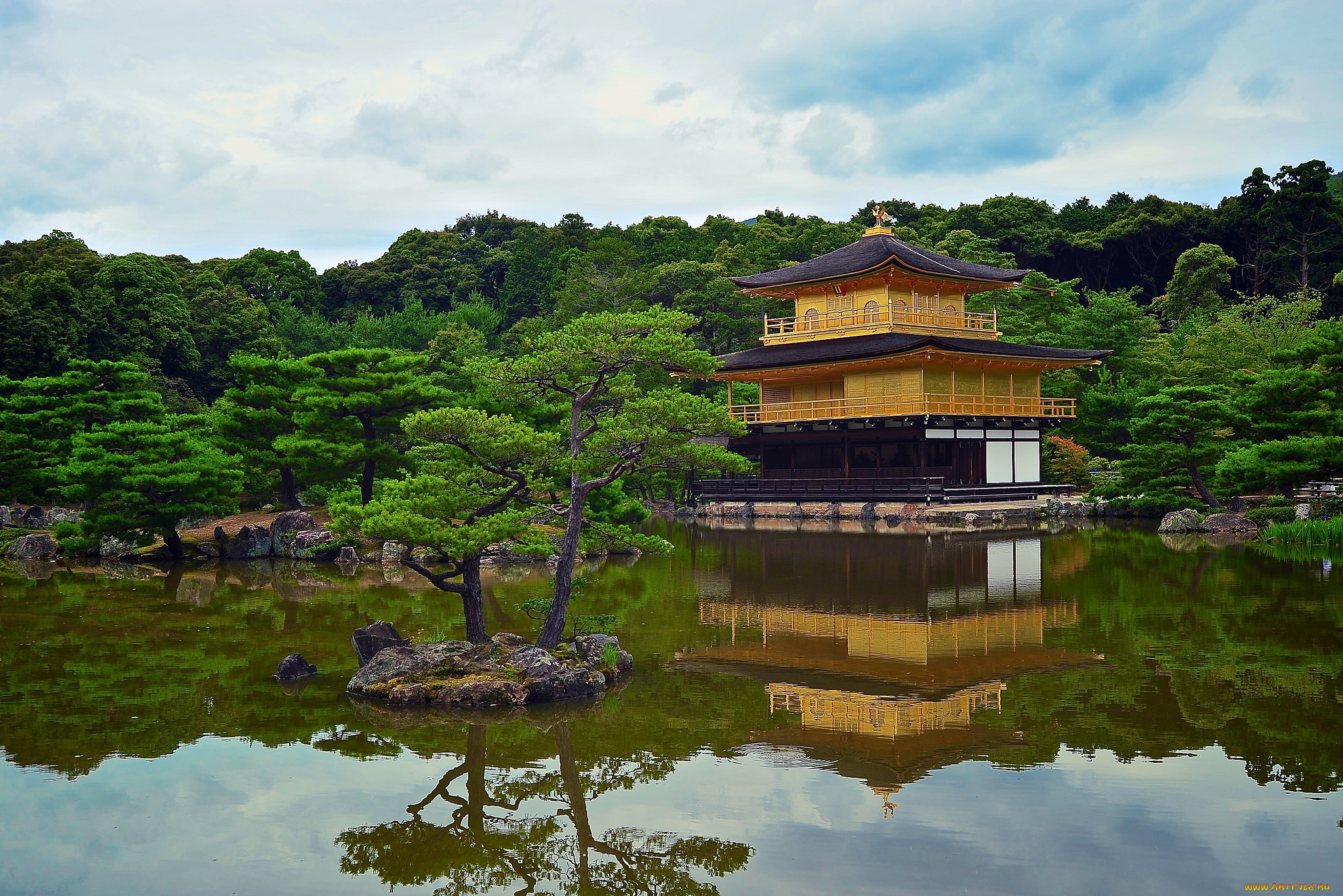 kinkaku-ji, circa, города, -, буддийские, и, другие, храмы, храм, река, лес