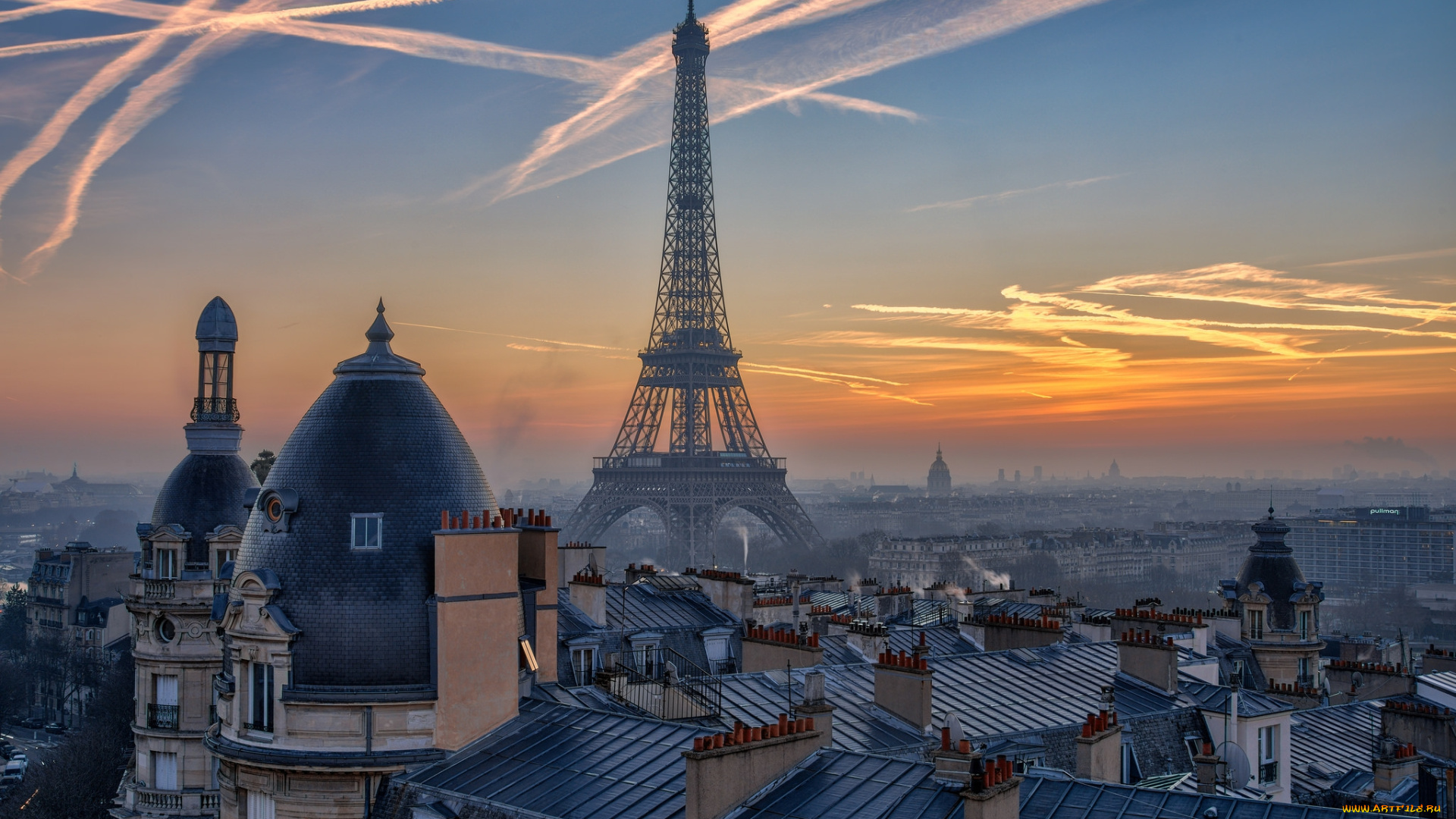 города, париж, , франция, крыши, башня