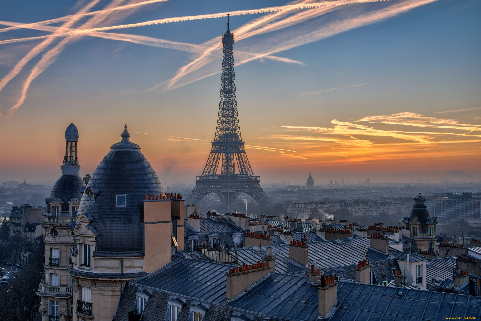 города, париж, , франция, крыши, башня