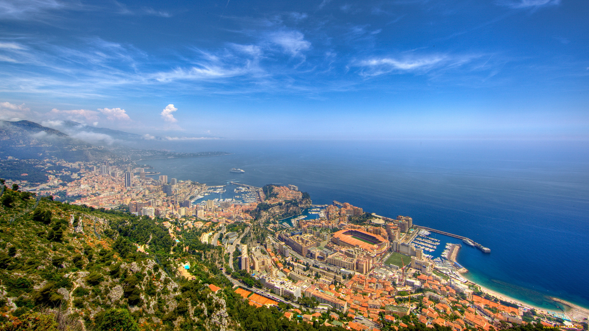 города, монте, карло, монако, побережье, пейзаж, море, monte, carlo, панорама, monaco