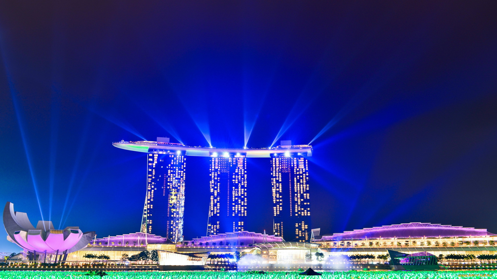 город, города, сингапур, ночь, подсветка, отель-казино