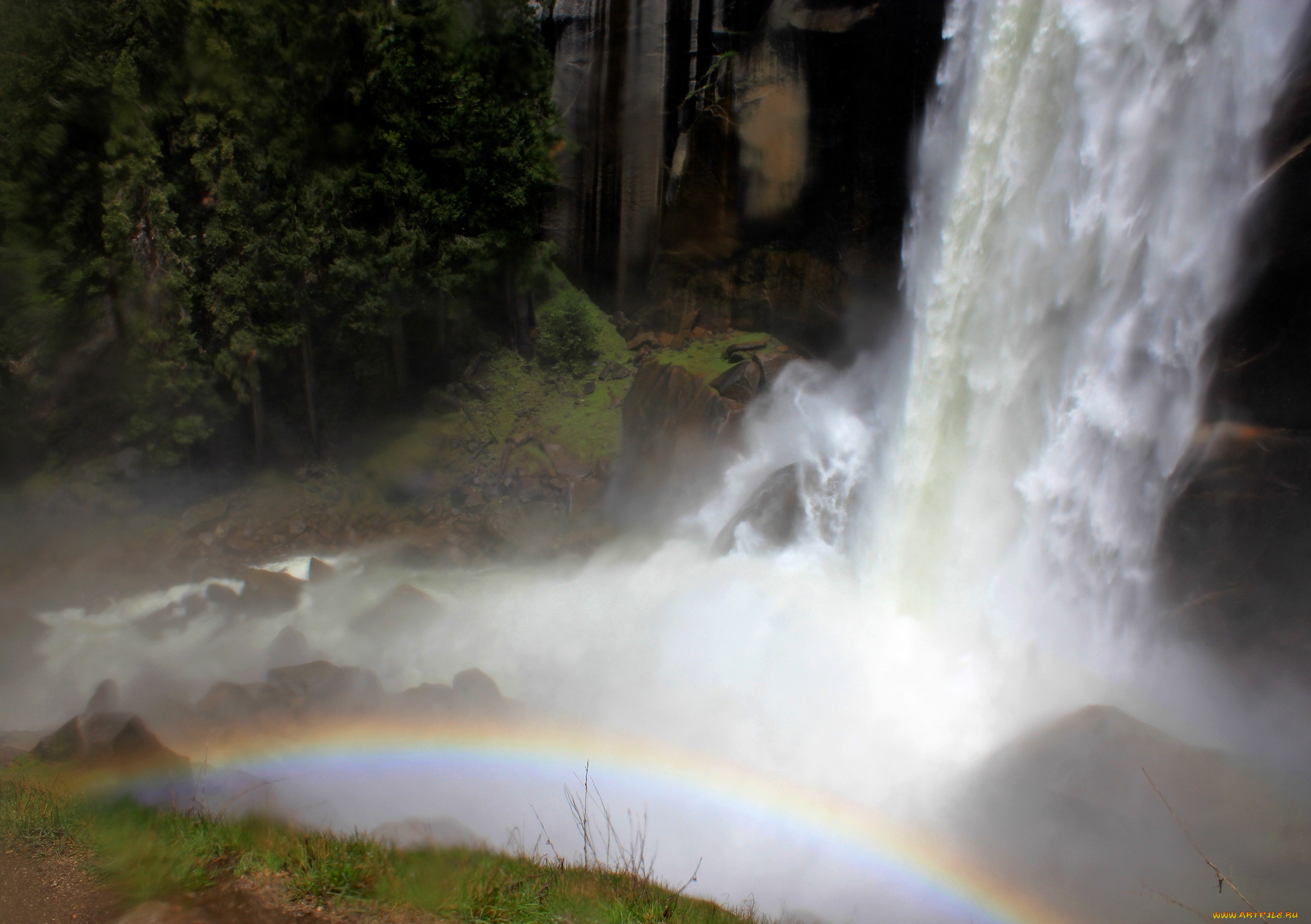 природа, водопады, радуга