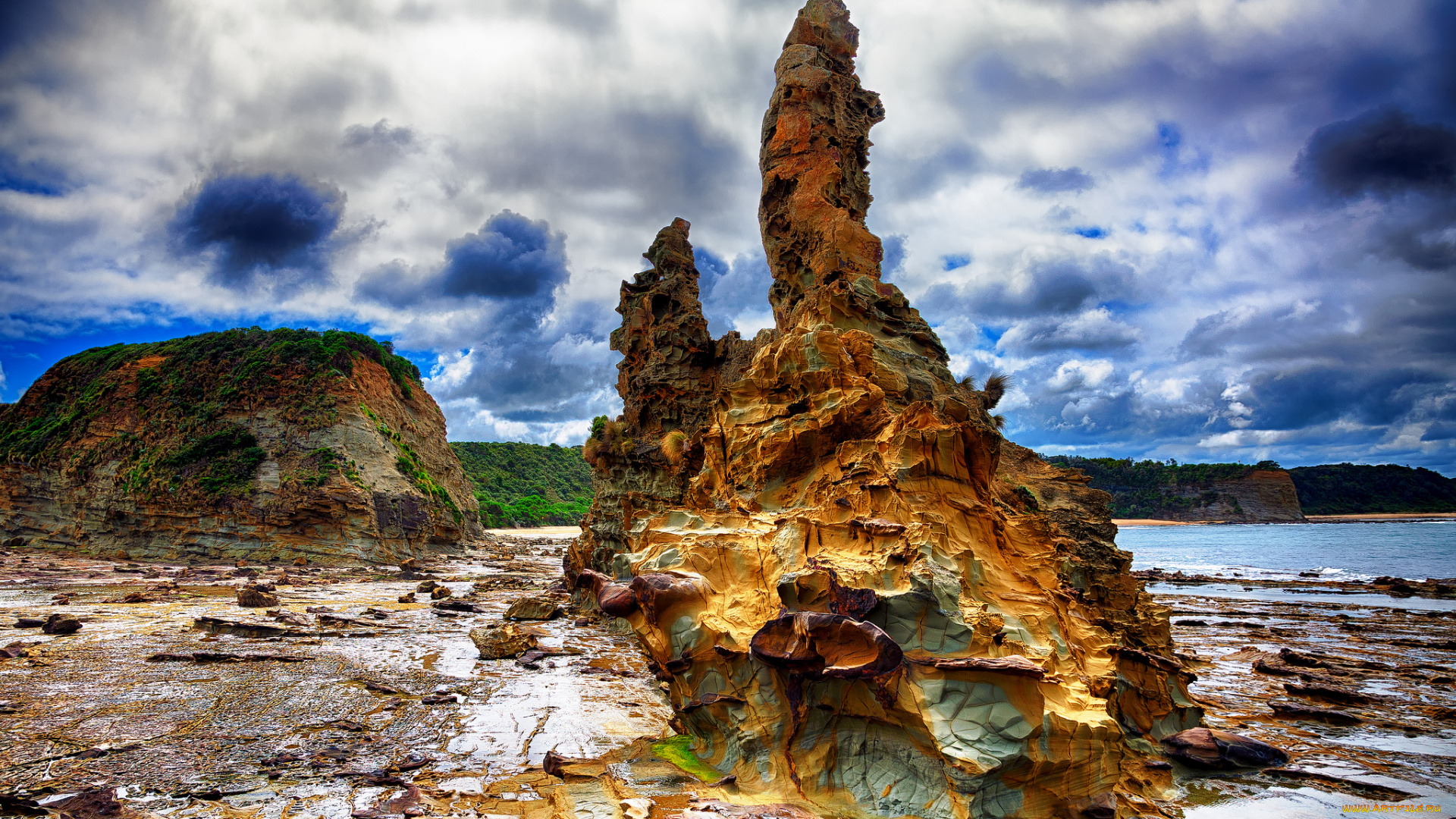 природа, побережье, пляж, залив, море, скалы