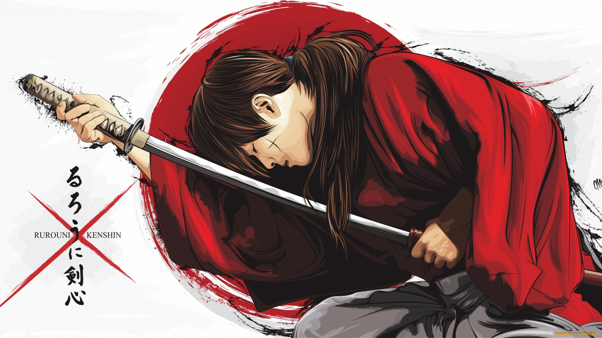 аниме, rurouni, kenshin, kenshin, самурай, меч, мужчина, himura