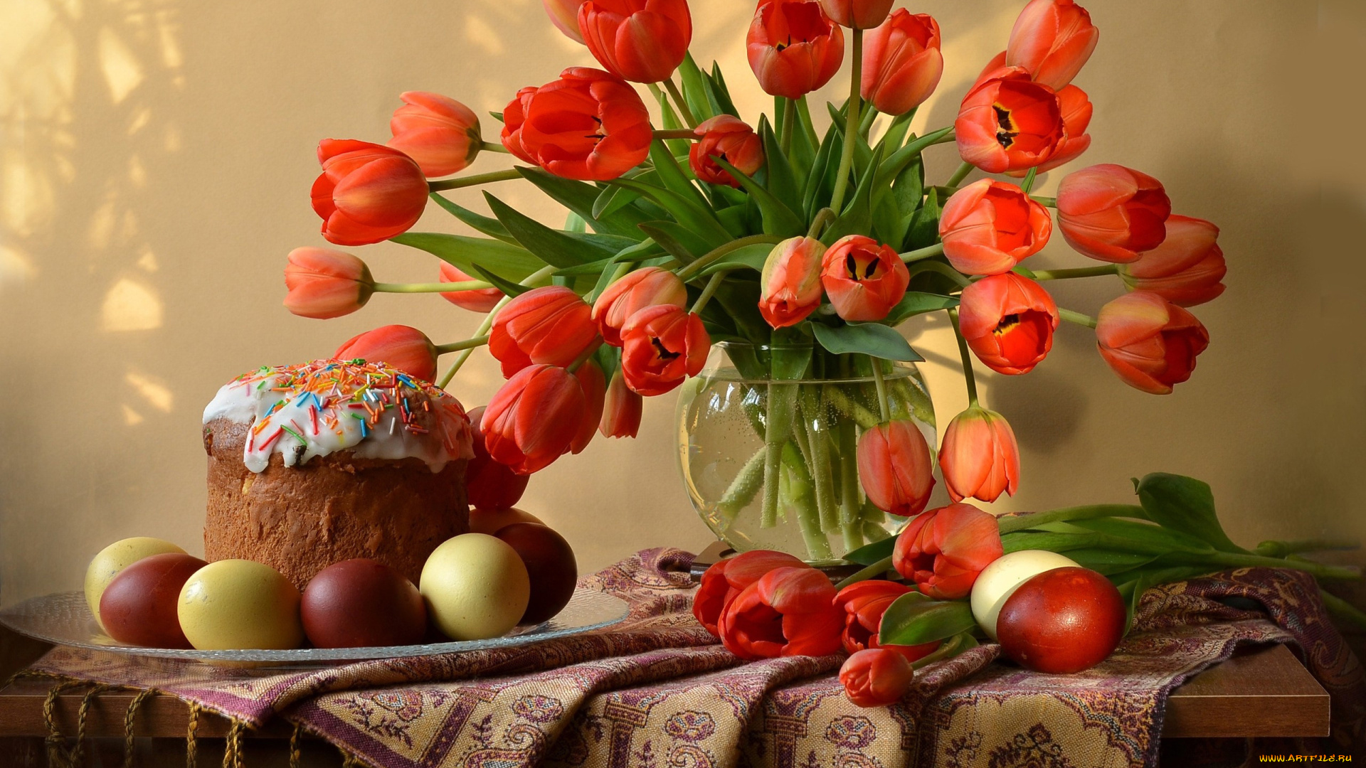праздничные, пасха, тюльпаны, яйца