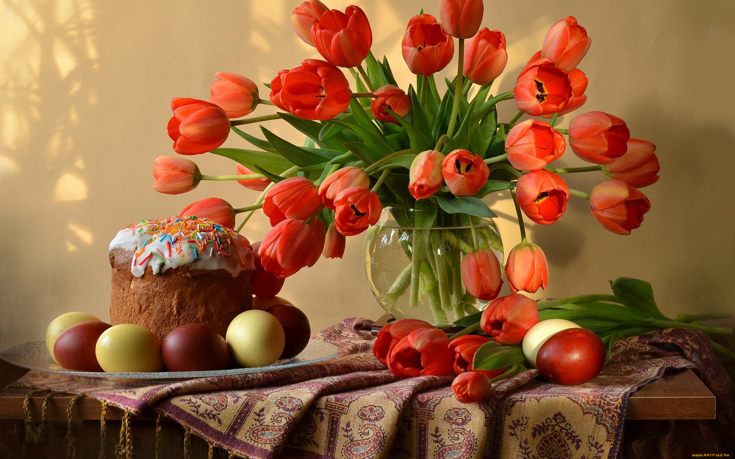 праздничные, пасха, тюльпаны, яйца
