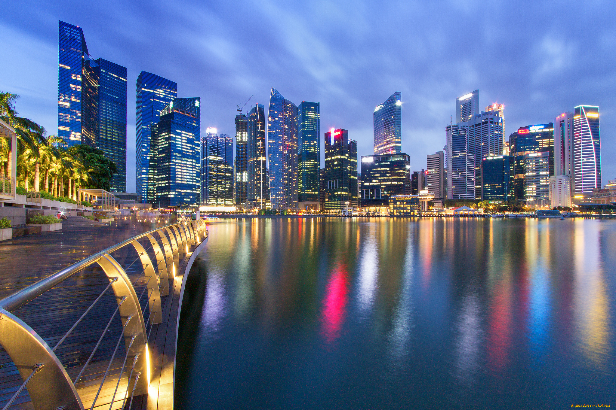 singapore, города, сингапур, набережная, ночной, город
