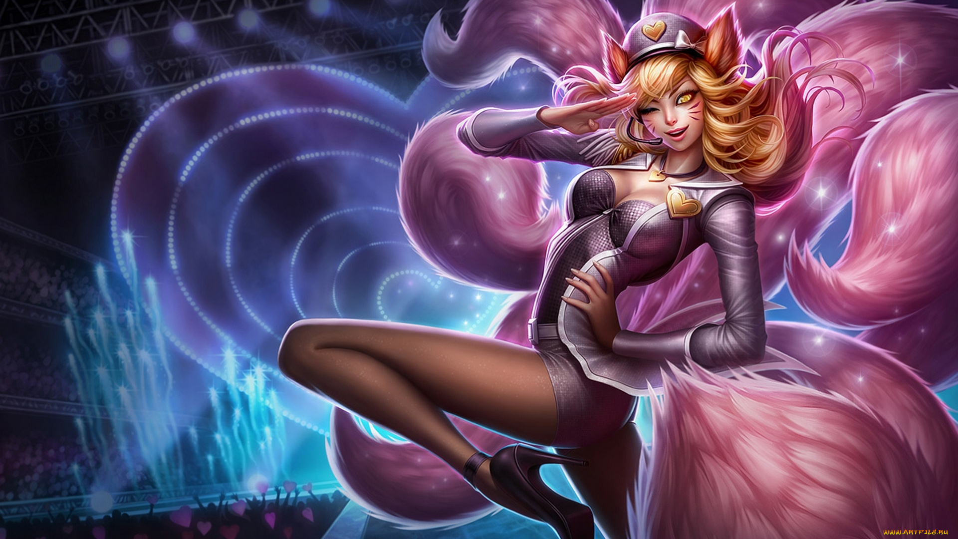 видео, игры, league, of, legends, лиса, nine-tailed, fox, ahri, league, of, legends, хвост