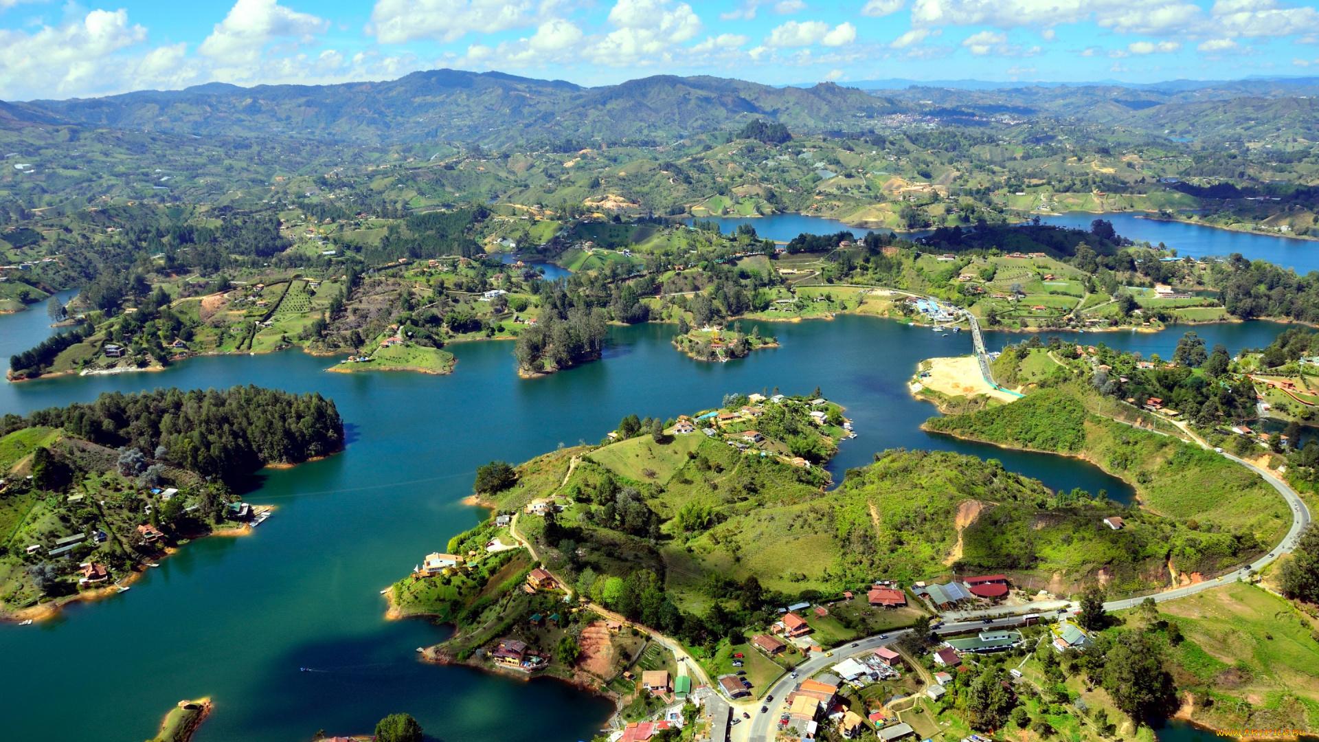 города, -, панорамы, панорама, guatape, островки, река, colombia