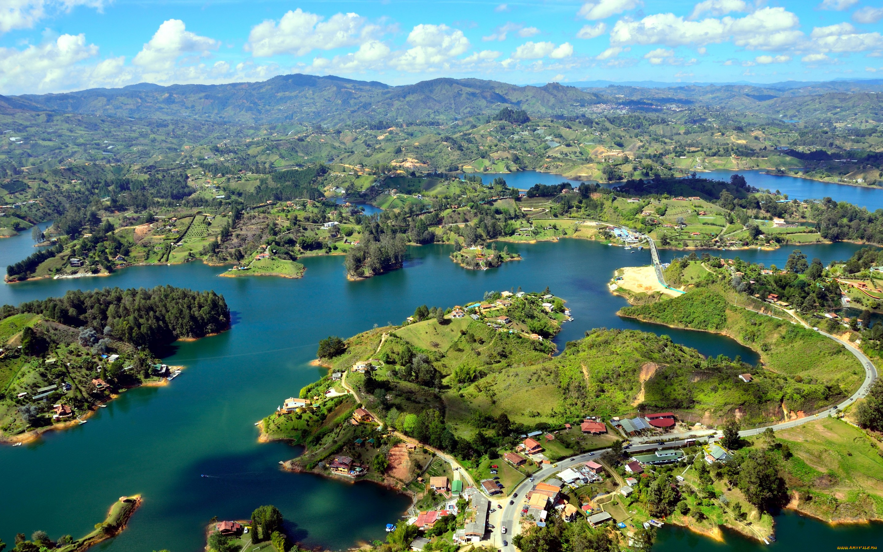 города, -, панорамы, панорама, guatape, островки, река, colombia