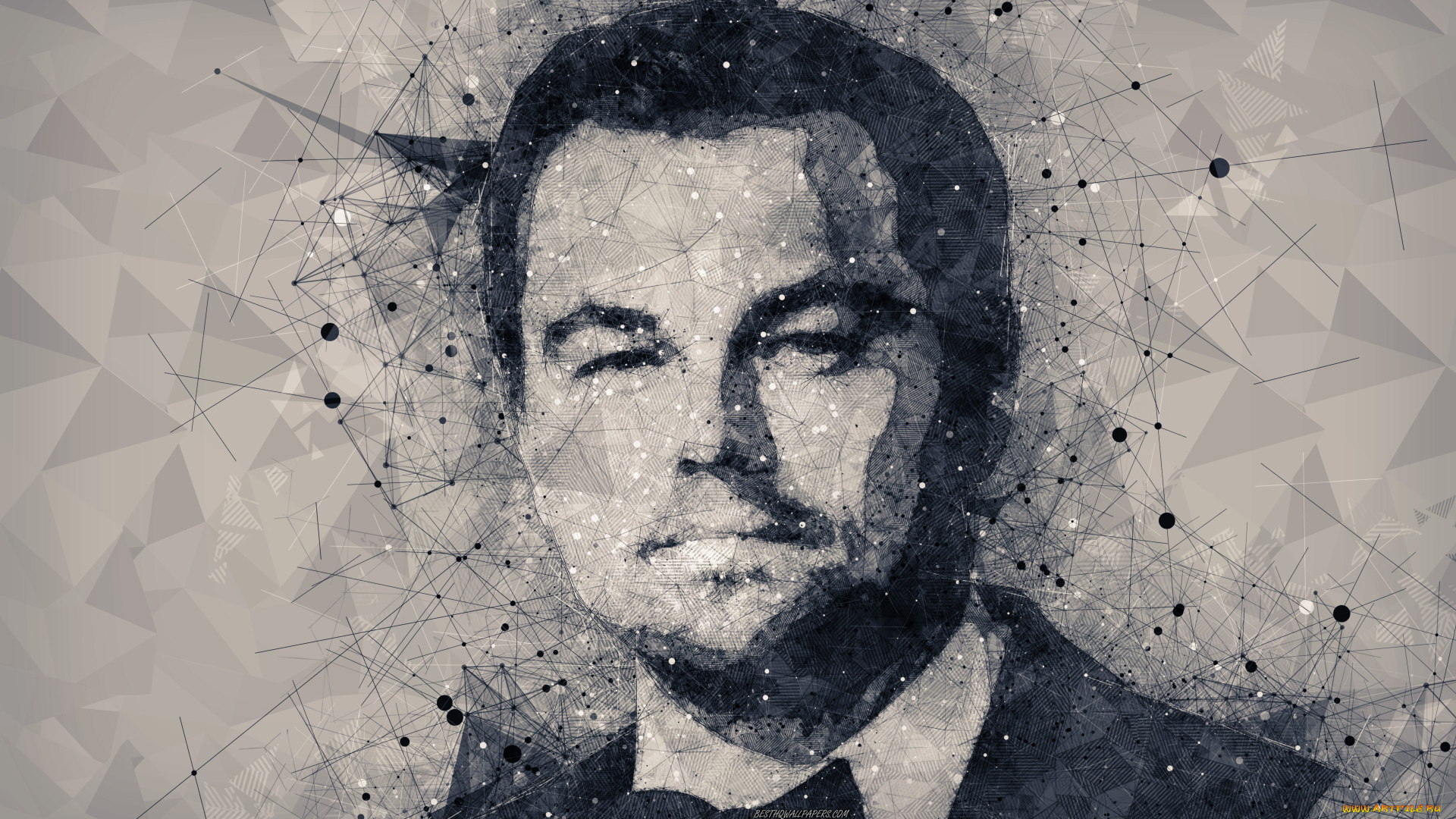 леонардо, ди, каприо, рисованное, люди, лицо, leonardo, dicaprio, звезда, голливуда, американский, актер, геометрическое, искусство, творческий, портрет