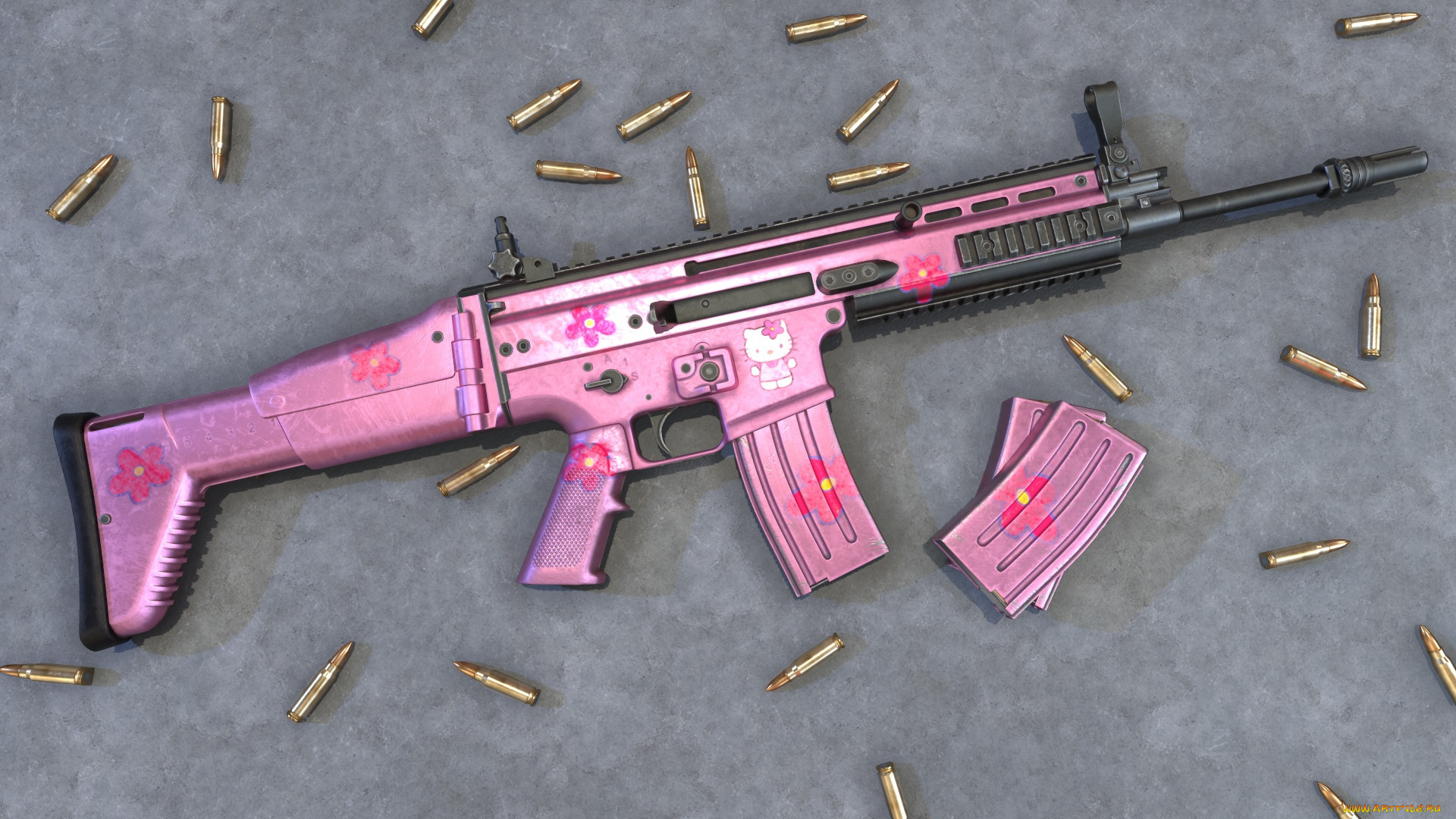 оружие, 3d, scar, pink, assault, rifle