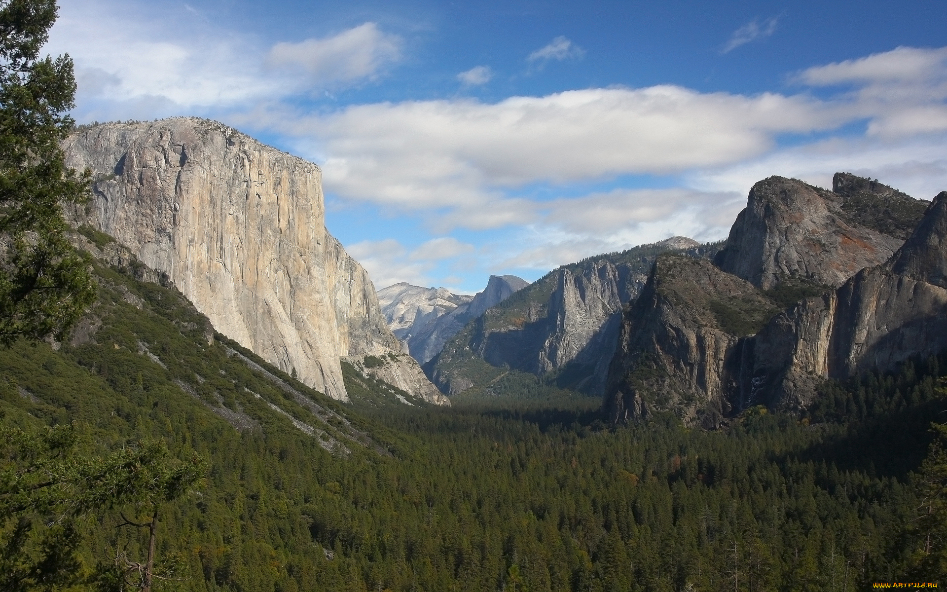 природа, горы, деревья, yosemite, valley, облака