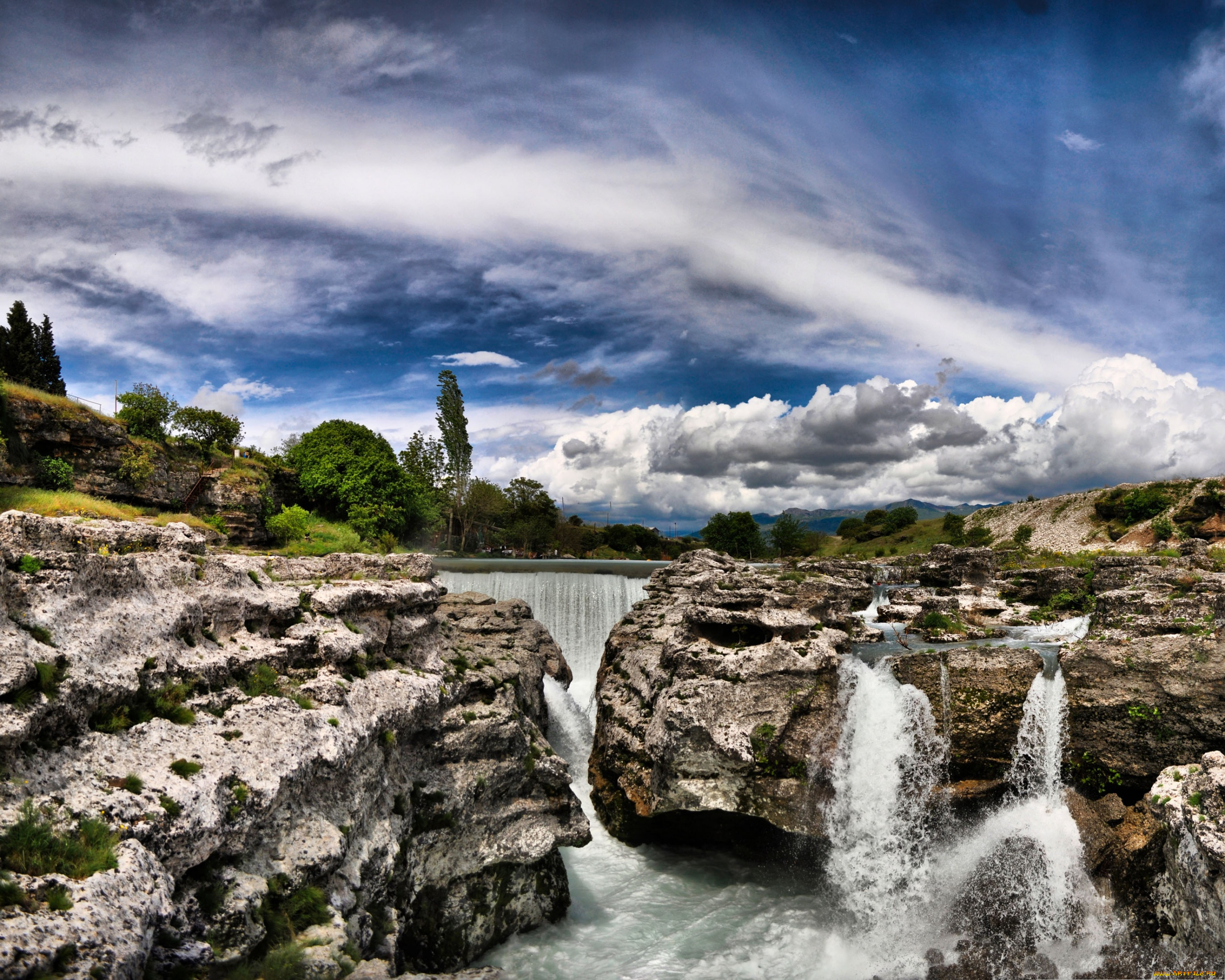 природа, водопады, река, водопад, камни, скалы