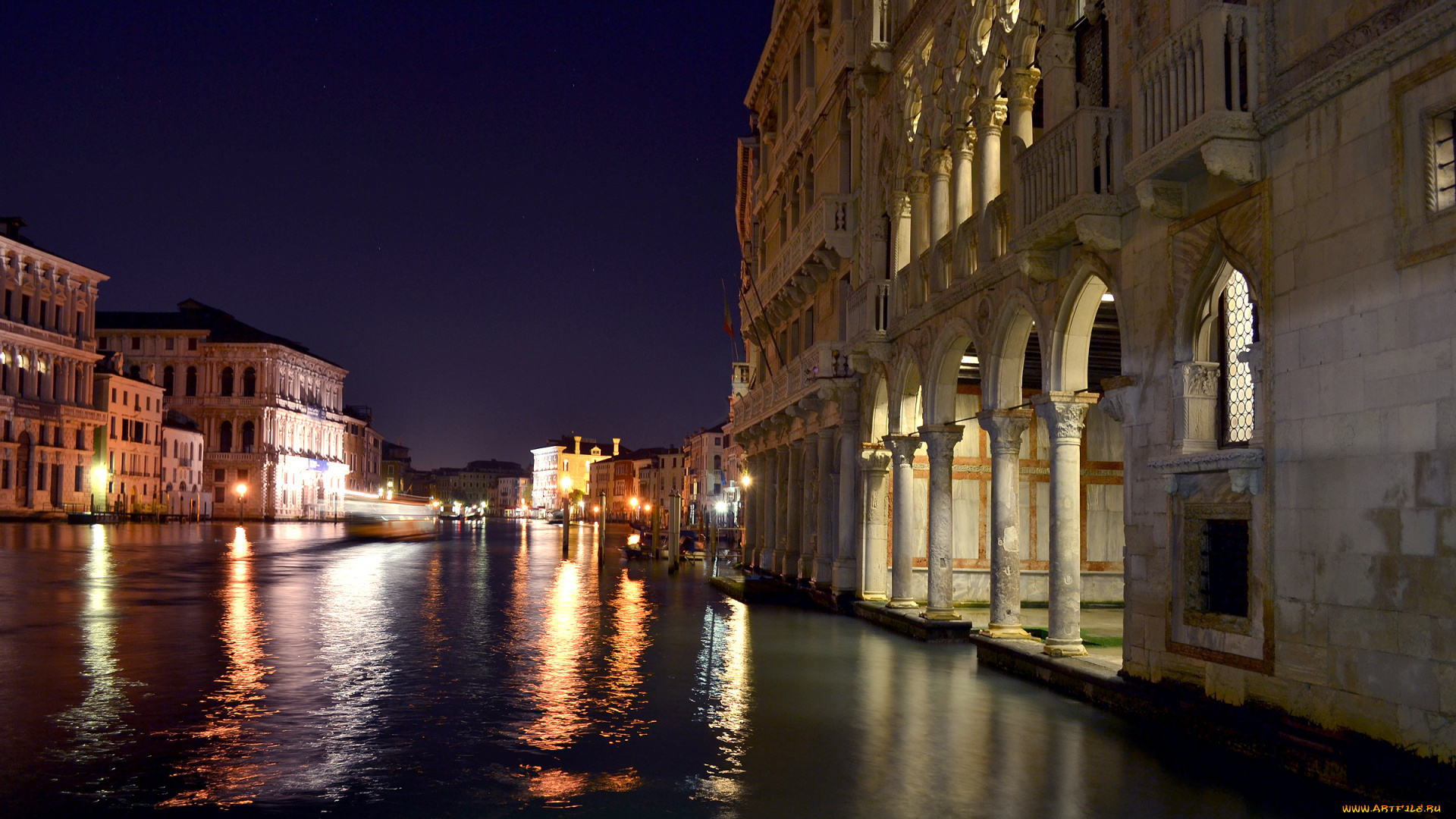 grand, canal, venice, города, венеция, италия, ночь, огни, дома, канал