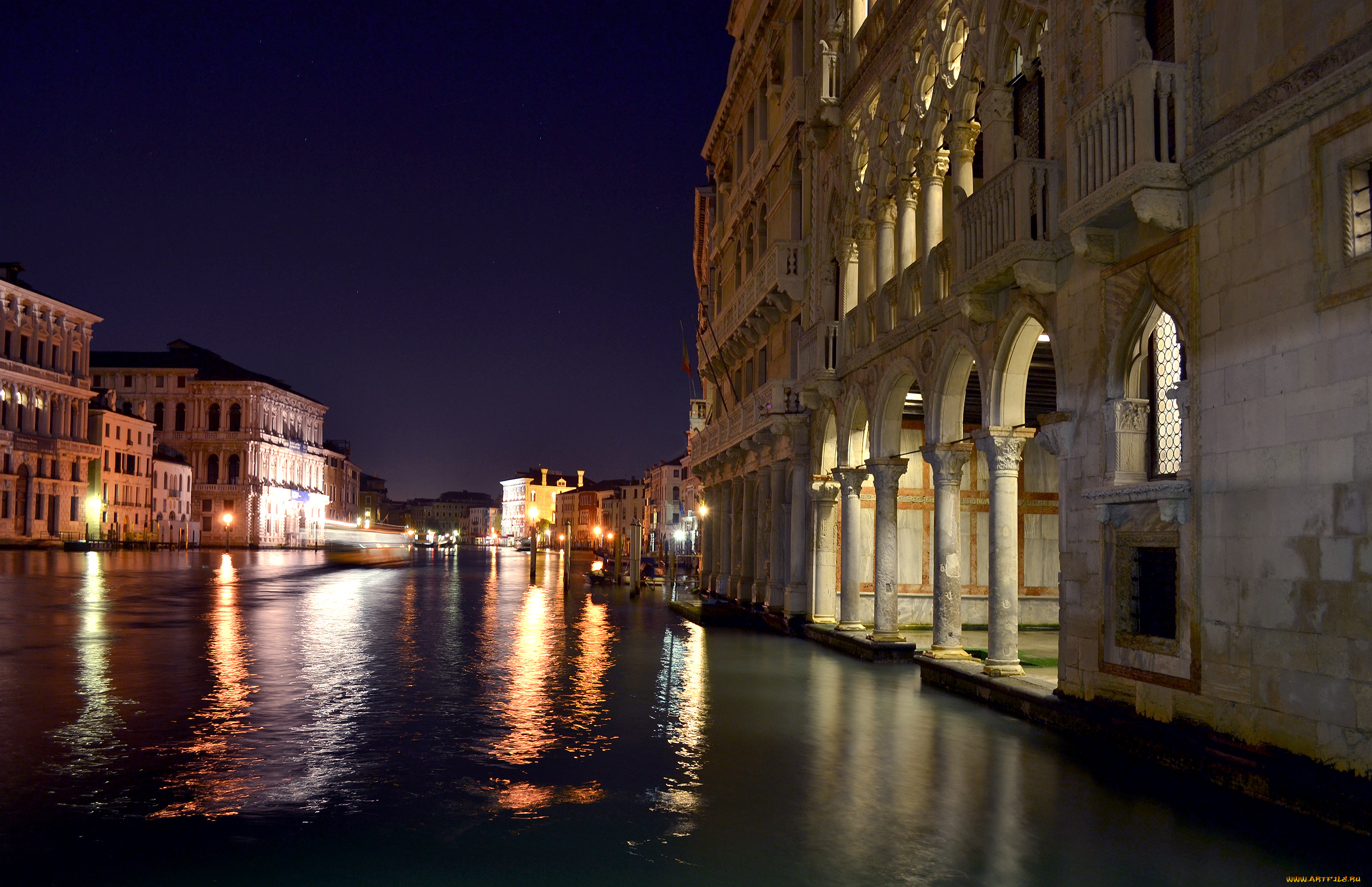 grand, canal, venice, города, венеция, италия, ночь, огни, дома, канал