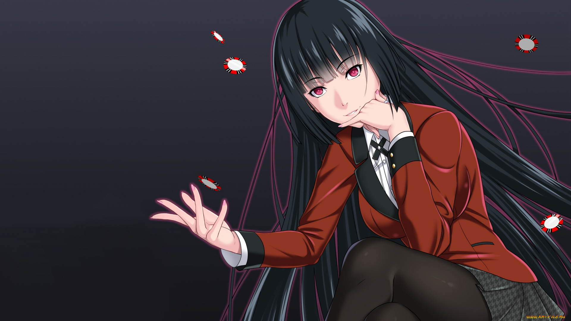 аниме, kakegurui, девушка, фон, взгляд