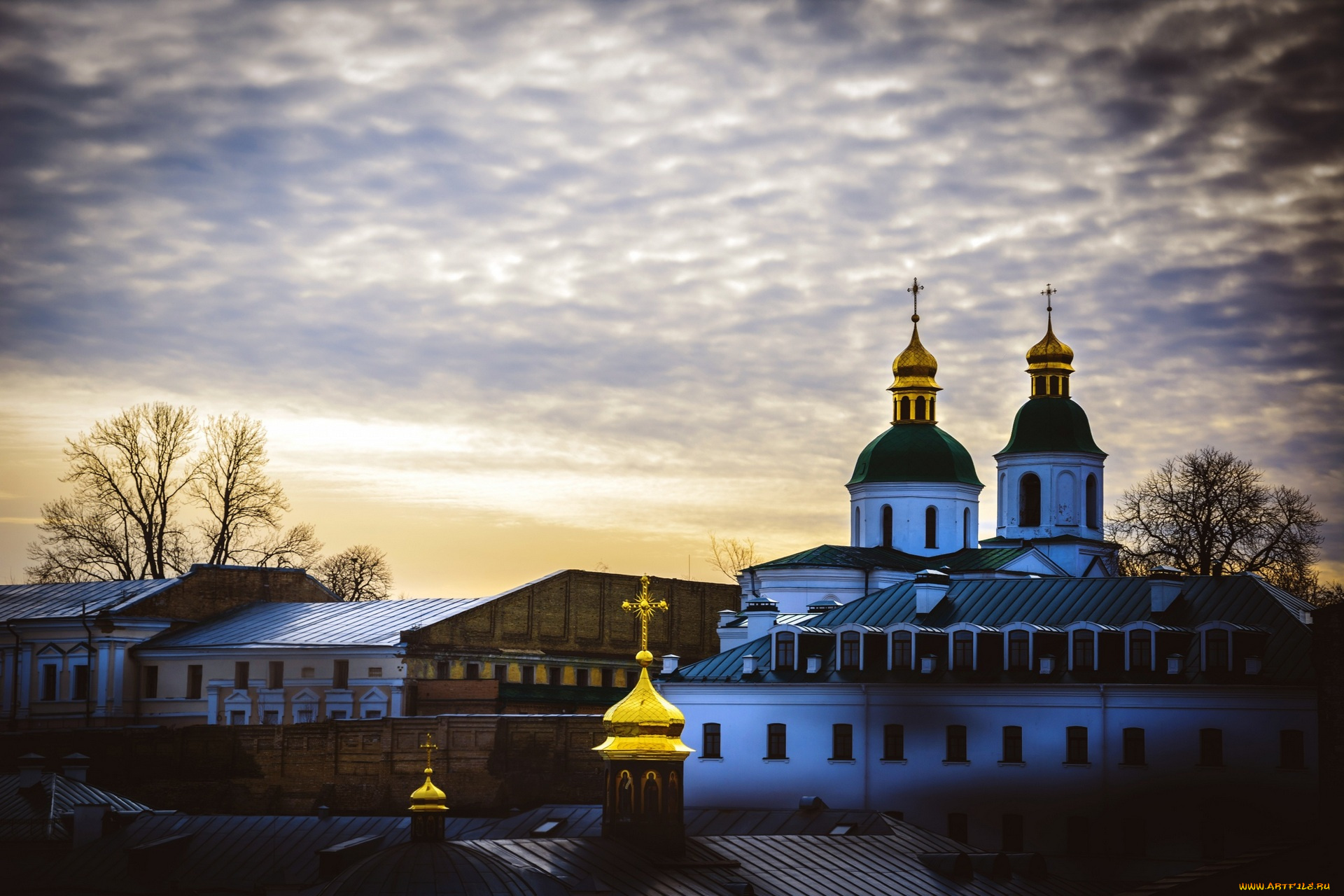 киев, города, киев, , украина, облака, деревья, собор, купола