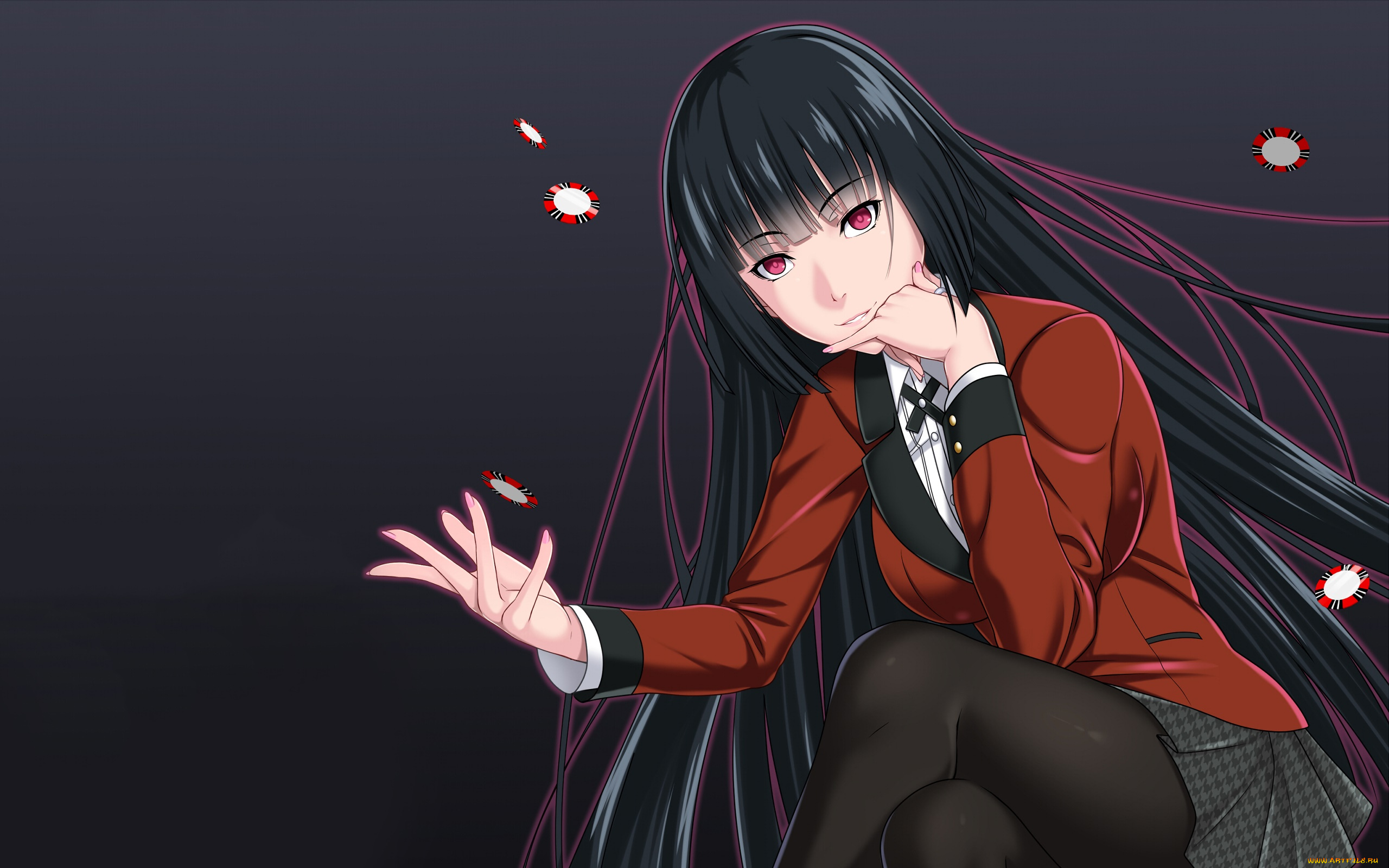 аниме, kakegurui, девушка, фон, взгляд