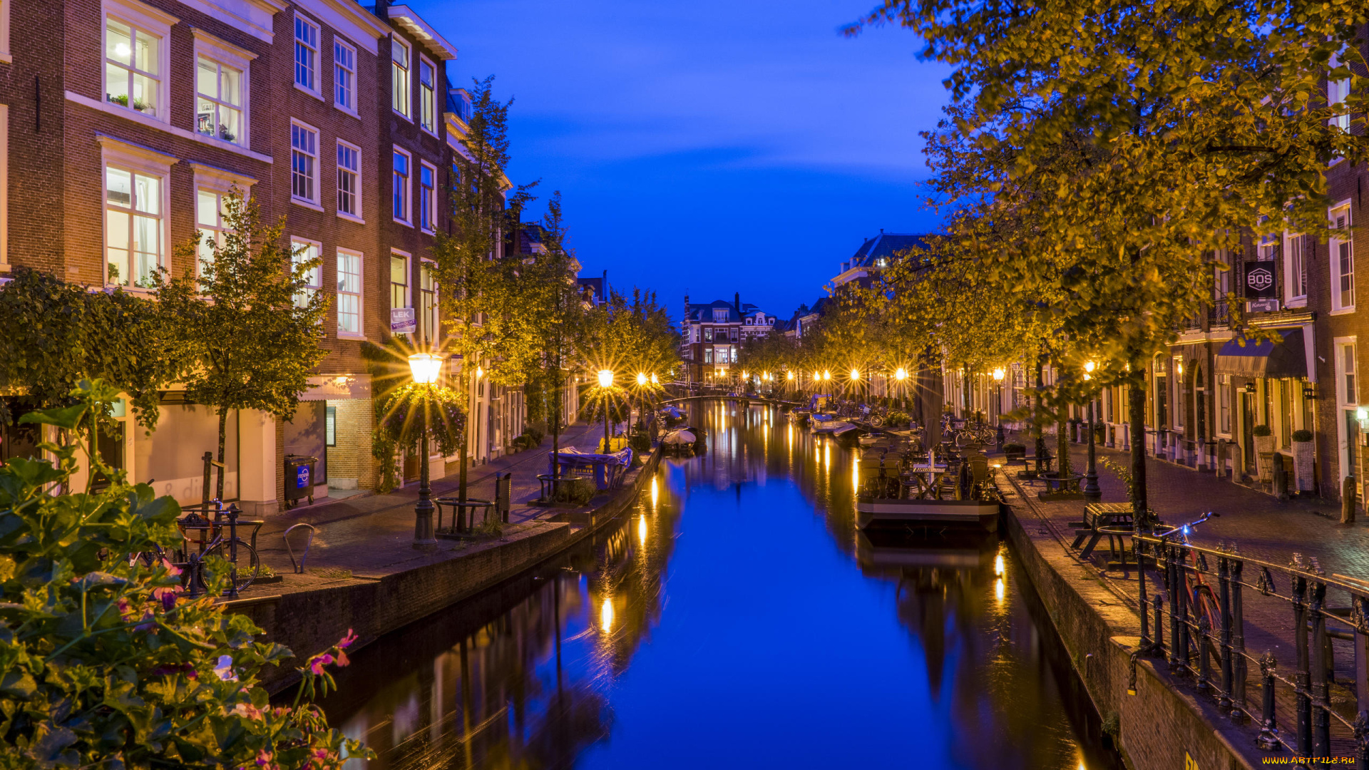 leiden, netherlands, города, -, огни, ночного, города