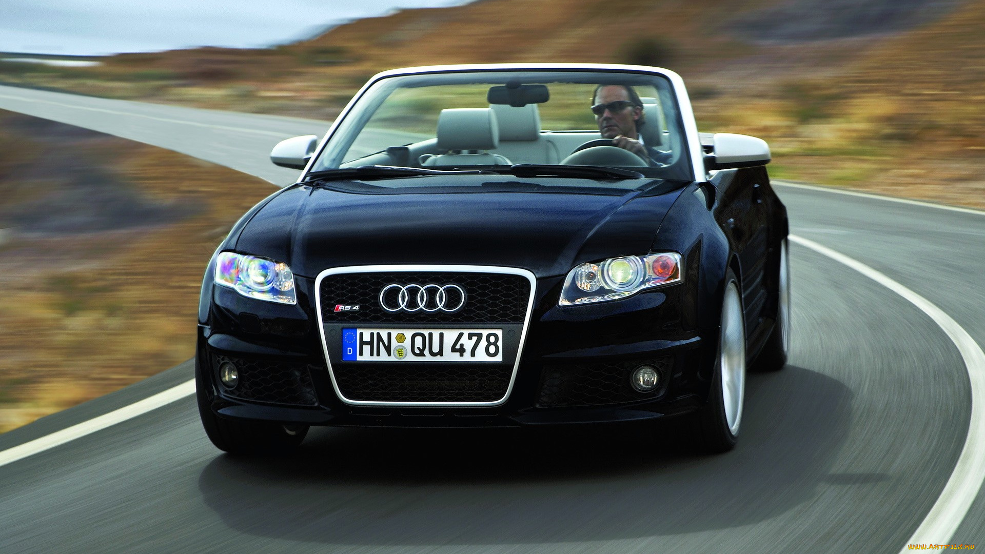 audi, rs4, cabriolet, 2006, автомобили, audi, черный, кабриолет, дорога, скорость