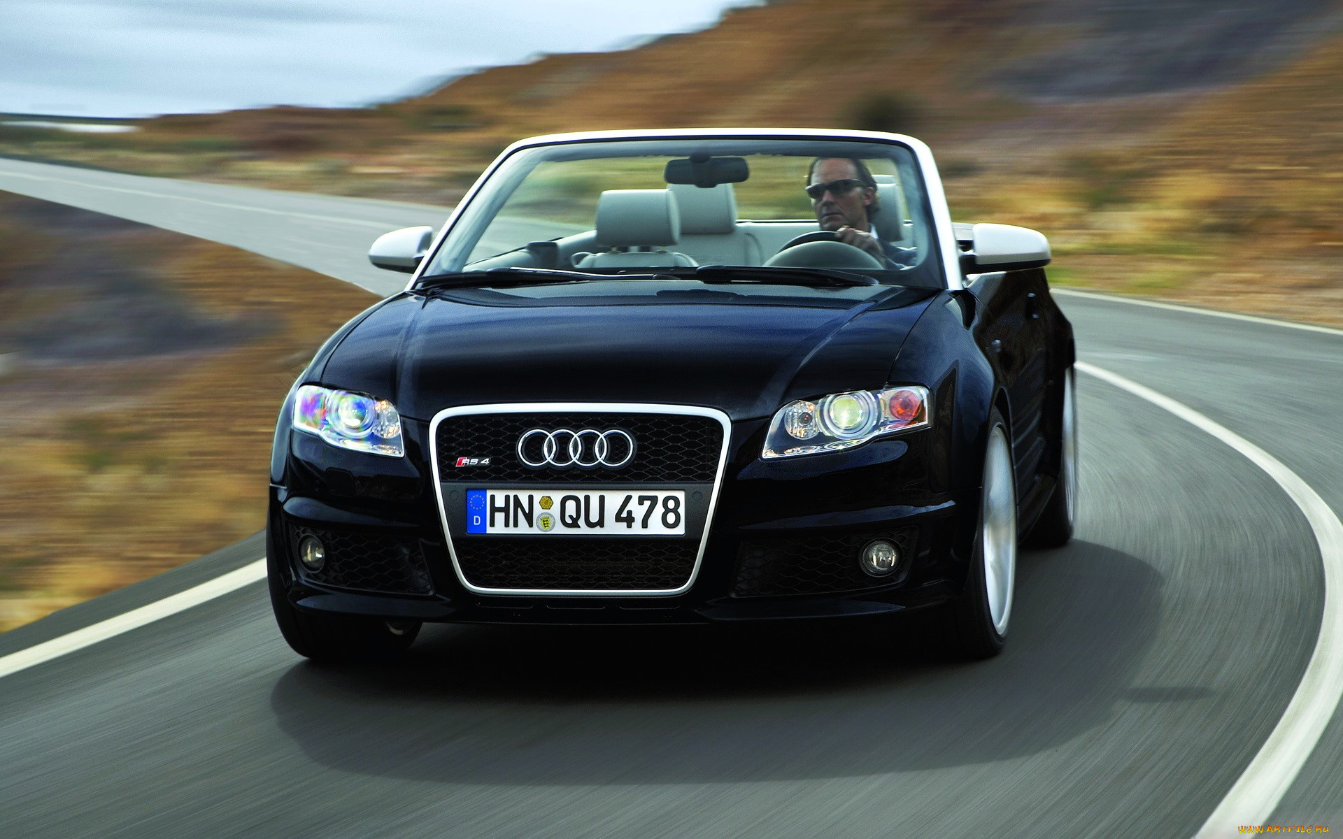 audi, rs4, cabriolet, 2006, автомобили, audi, черный, кабриолет, дорога, скорость