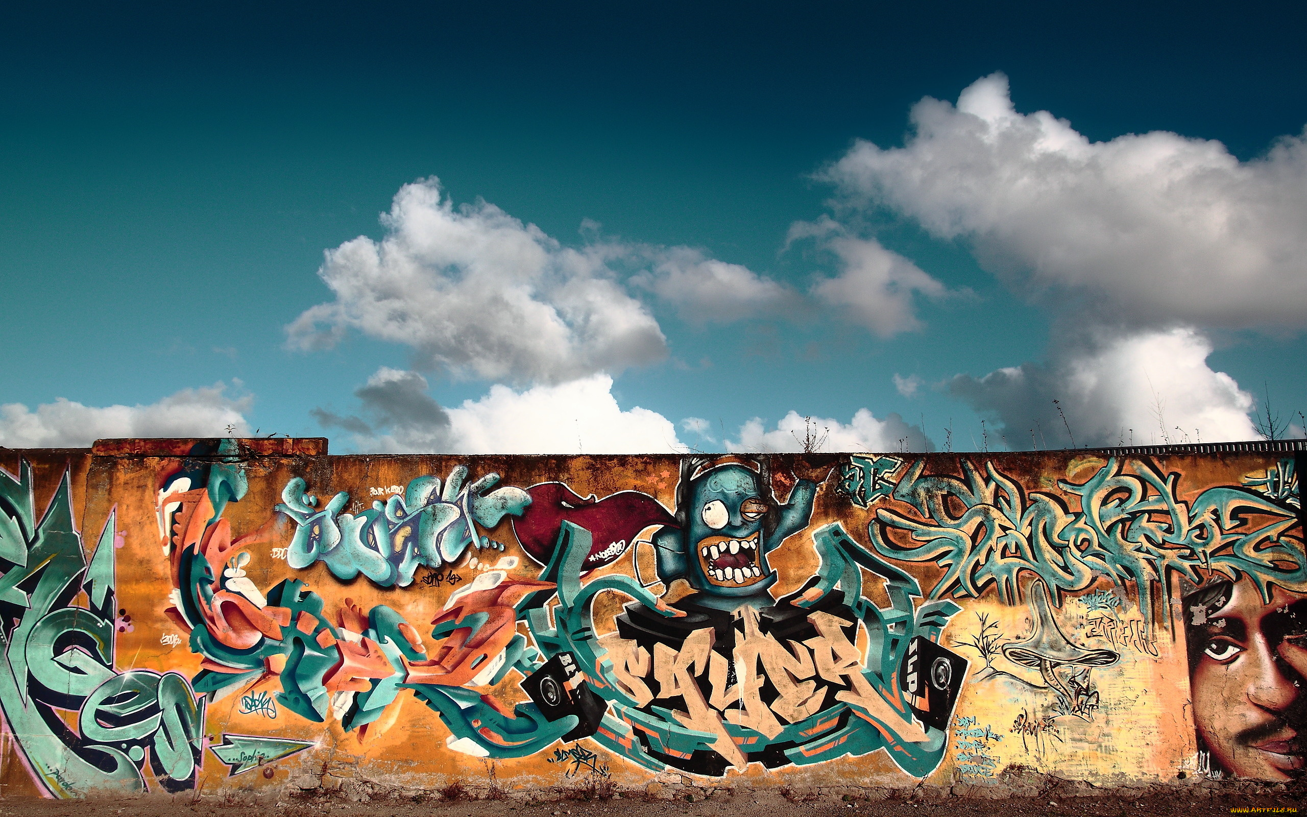 разное, граффити, рисунок, стена, небо, улица