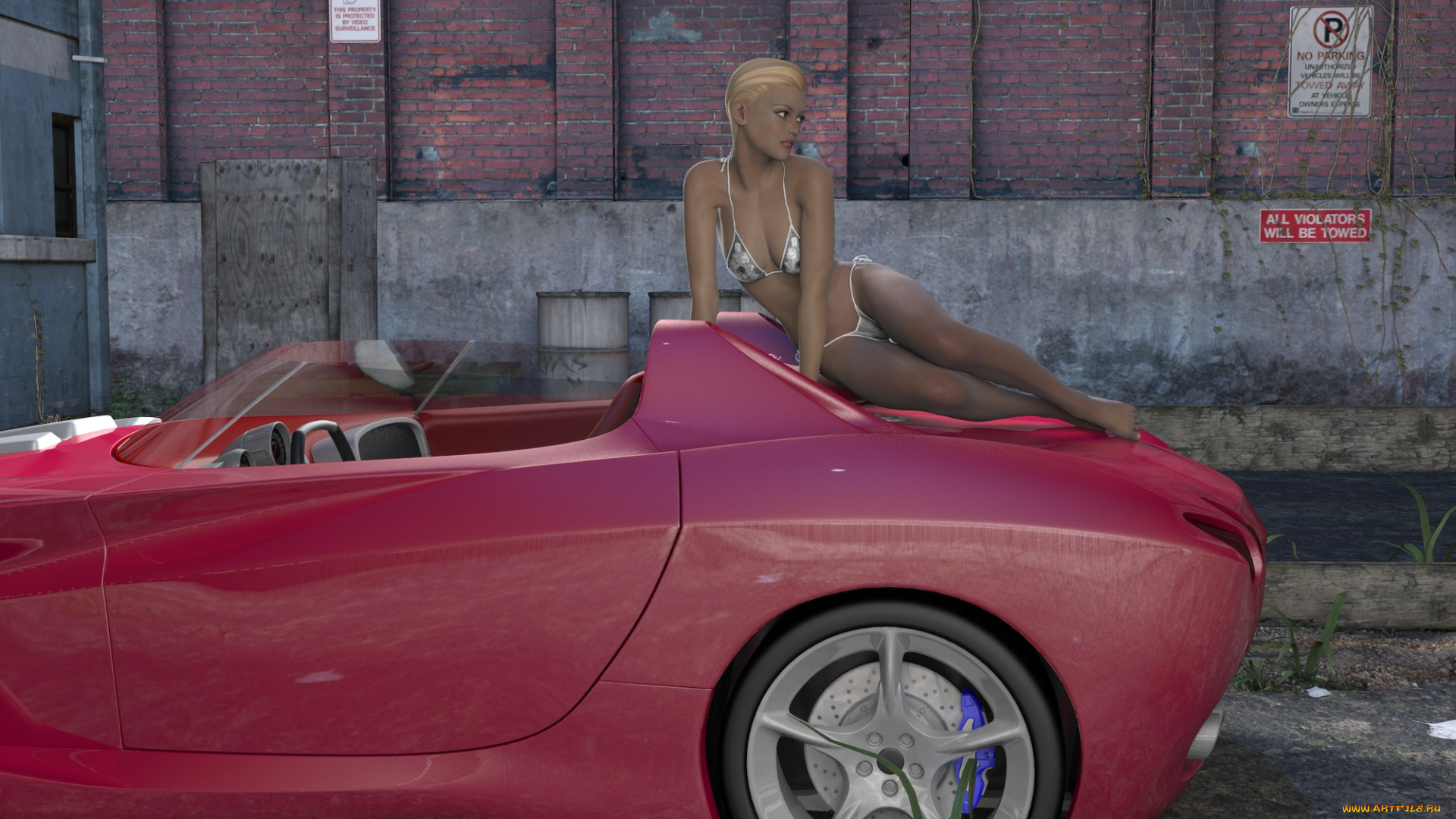 автомобили, 3d, car&girl, фон, взгляд, девушка, автомобиль, блондинка