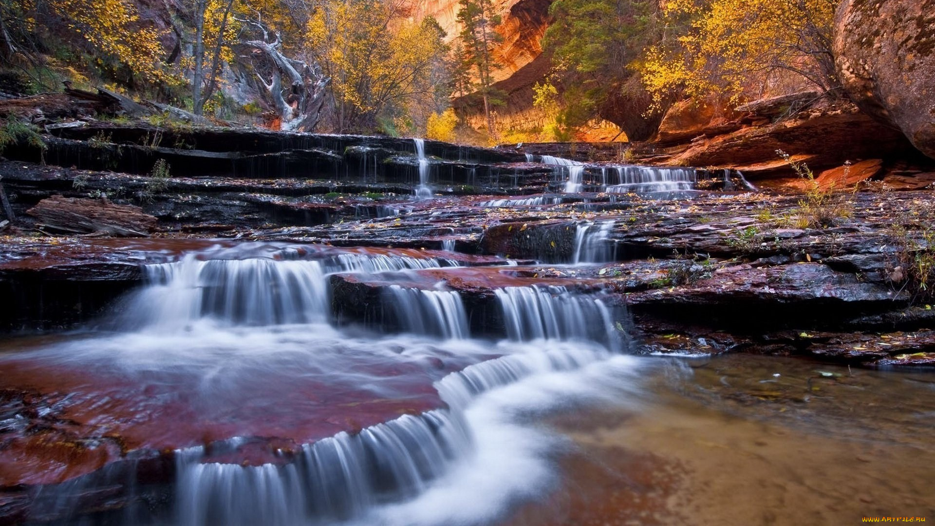 autumn, природа, водопады, каскад, водопад, река