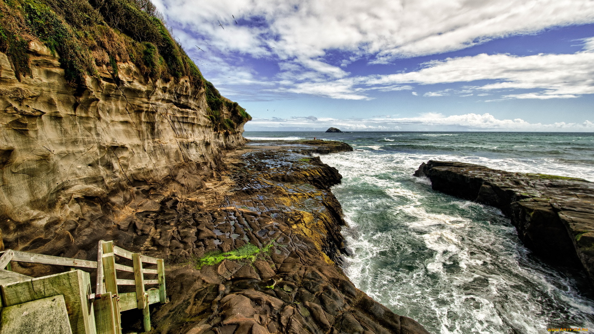 coastline, природа, побережье, поток, скалы, море