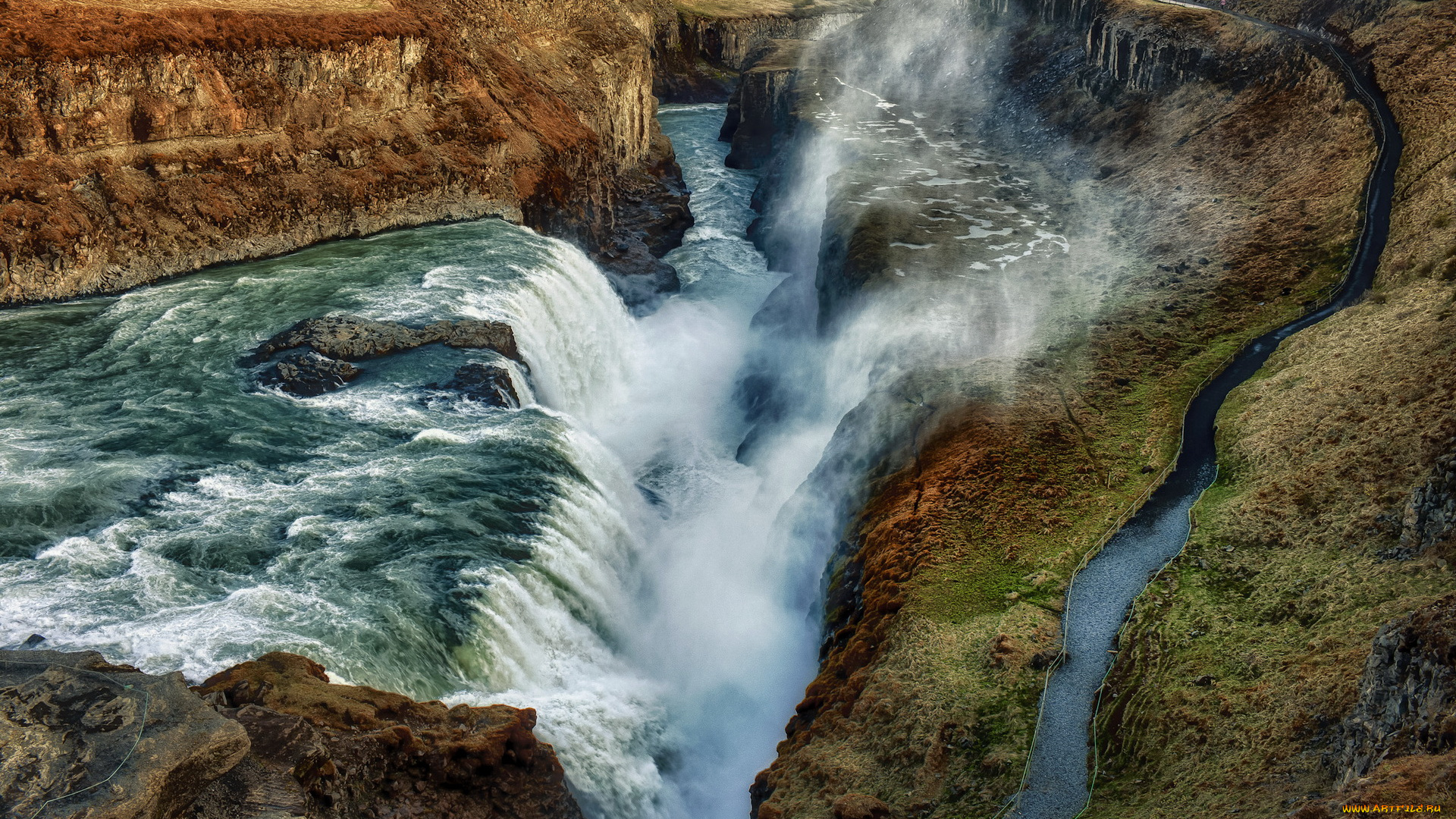 исландия, gullfoss, waterfall, природа, водопады, водопад