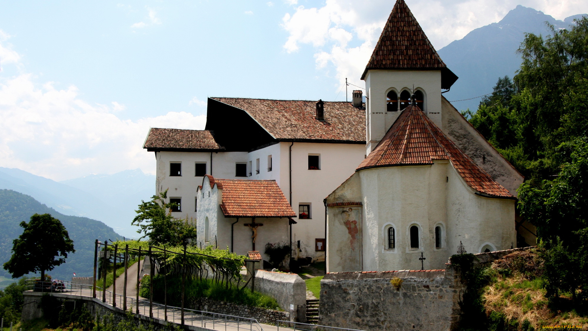 италия, tirolo, города, здания, дома, храм