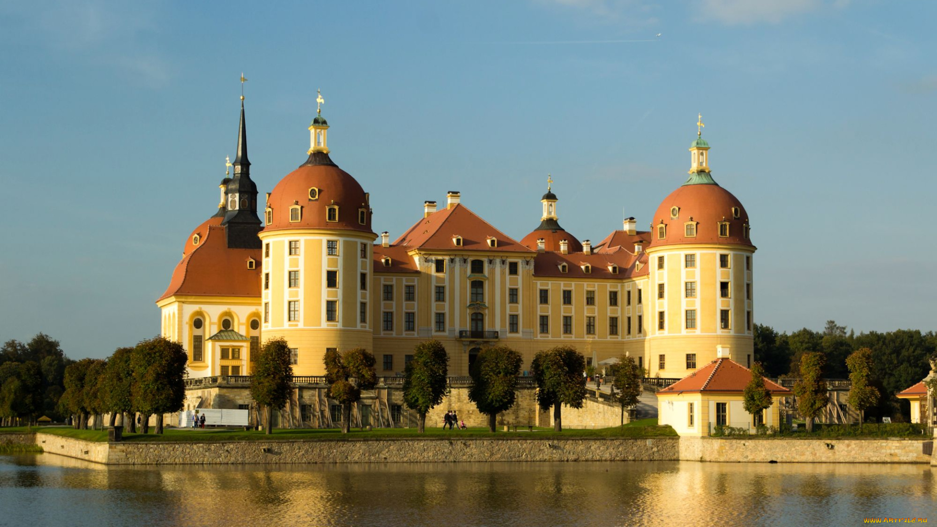 замок, морицбург, германия, города, дворцы, замки, крепости, окна, купол, вода