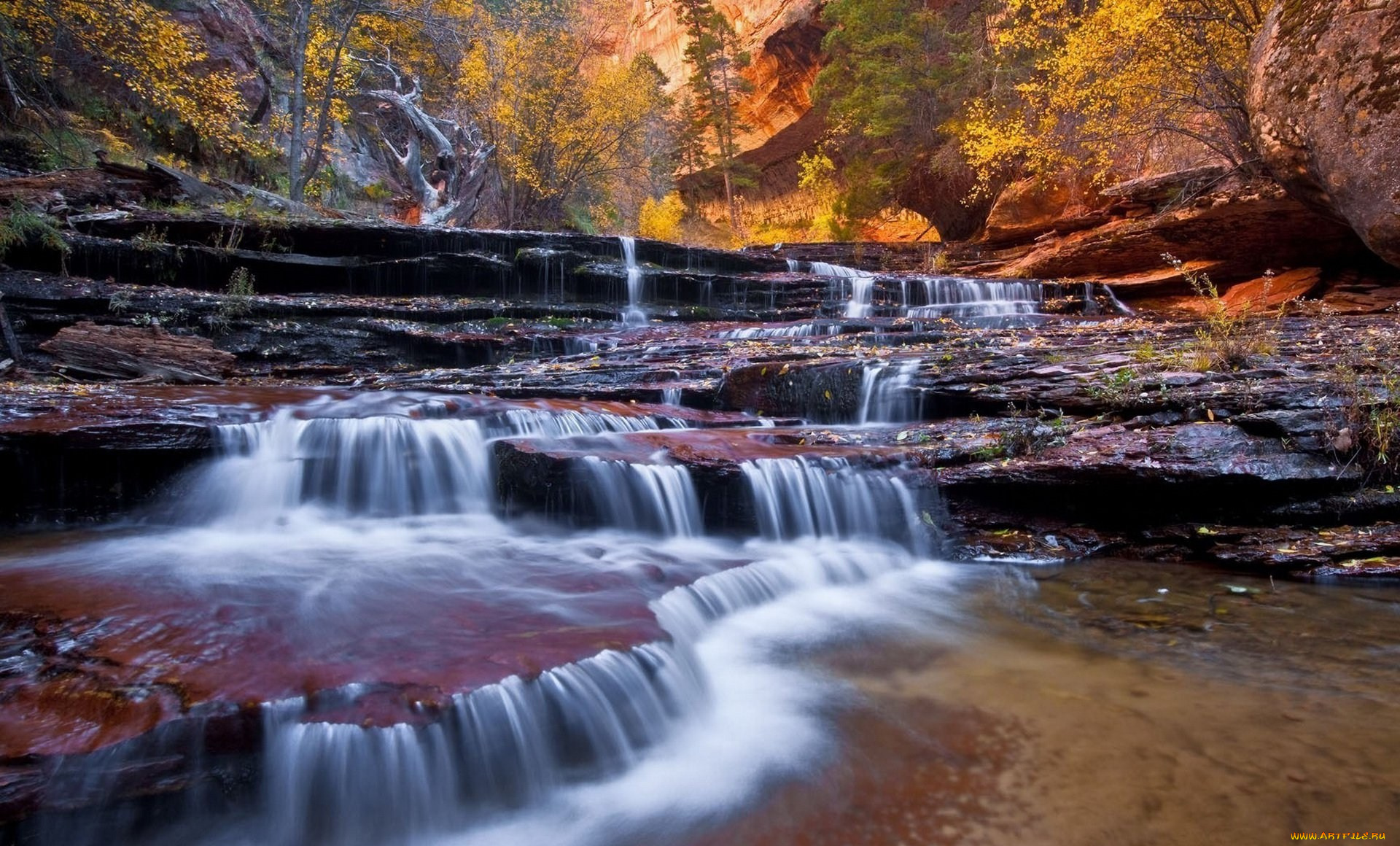 autumn, природа, водопады, каскад, водопад, река