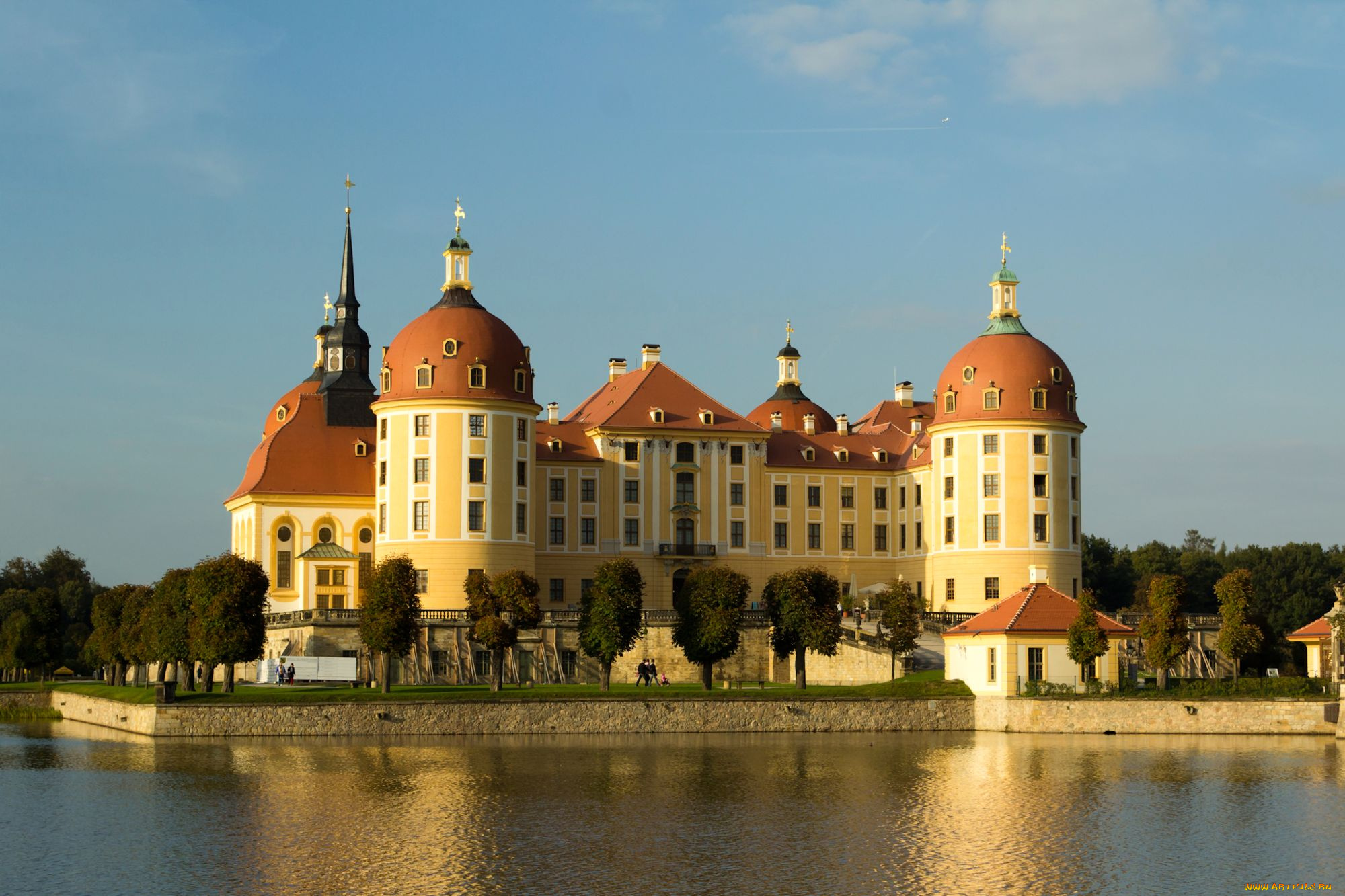 замок, морицбург, германия, города, дворцы, замки, крепости, окна, купол, вода