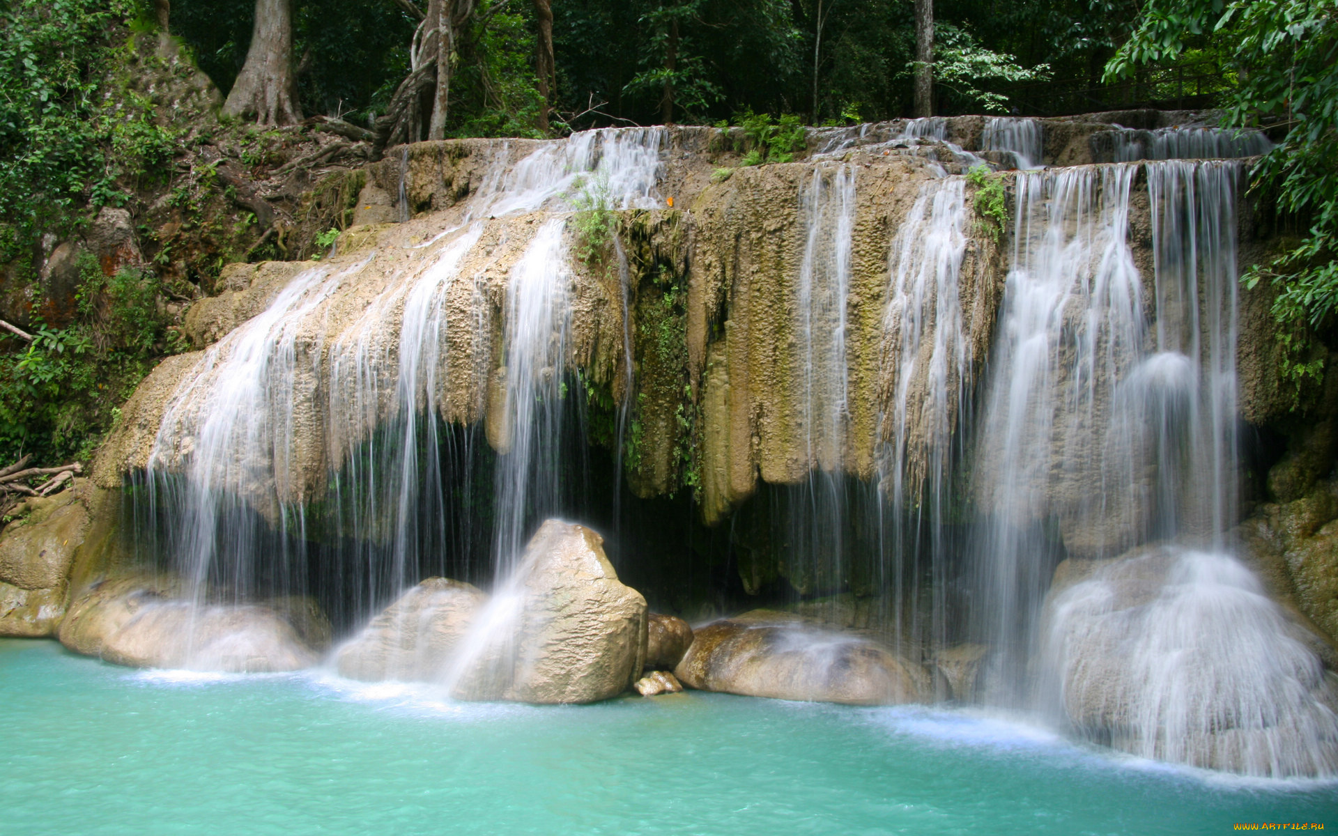 природа, водопады, лес, вода