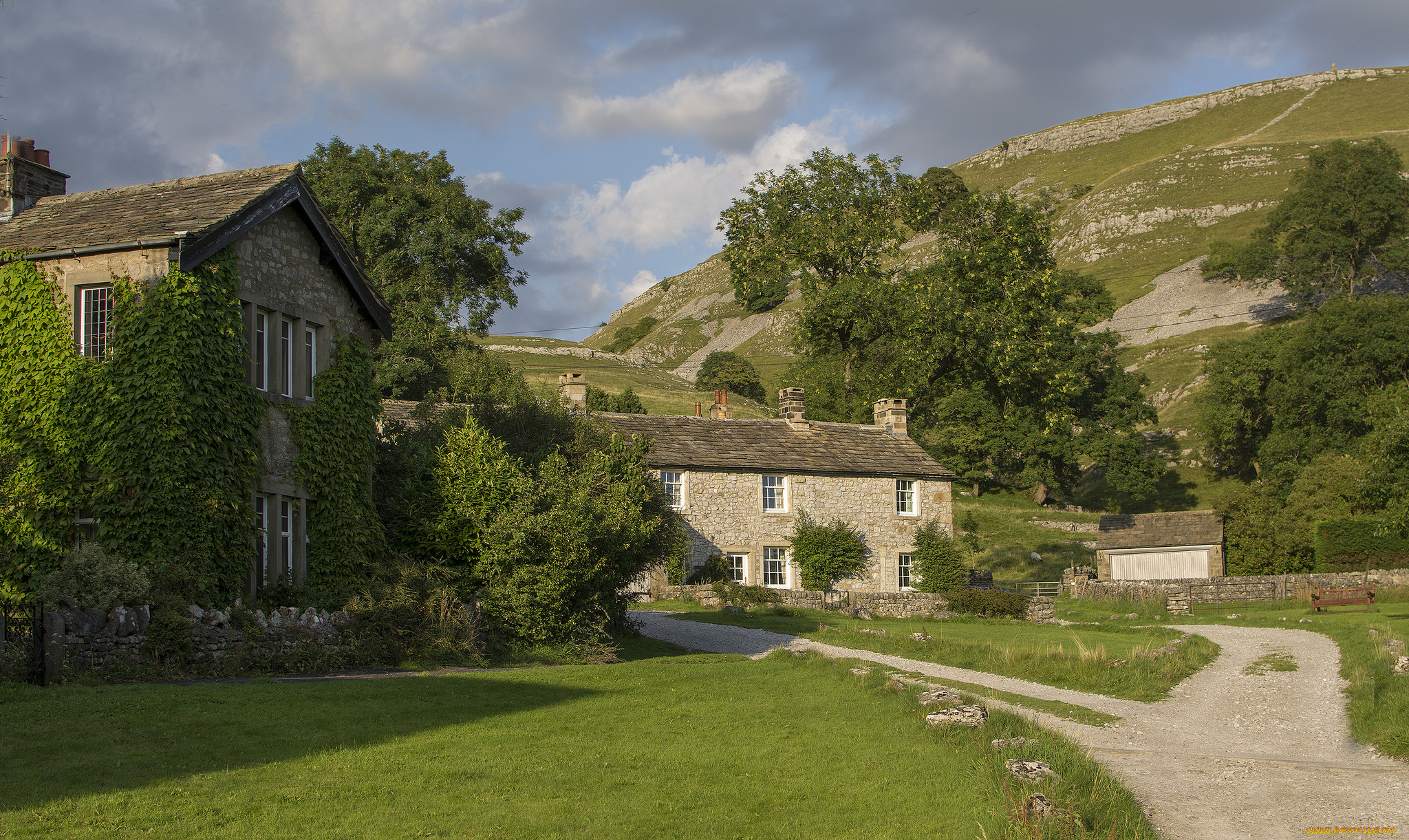 conistone, north, yorkshire, england, города, улицы, площади, набережные, деревья, англия, северный, йоркшир, газон, дорожки, конистон, деревня