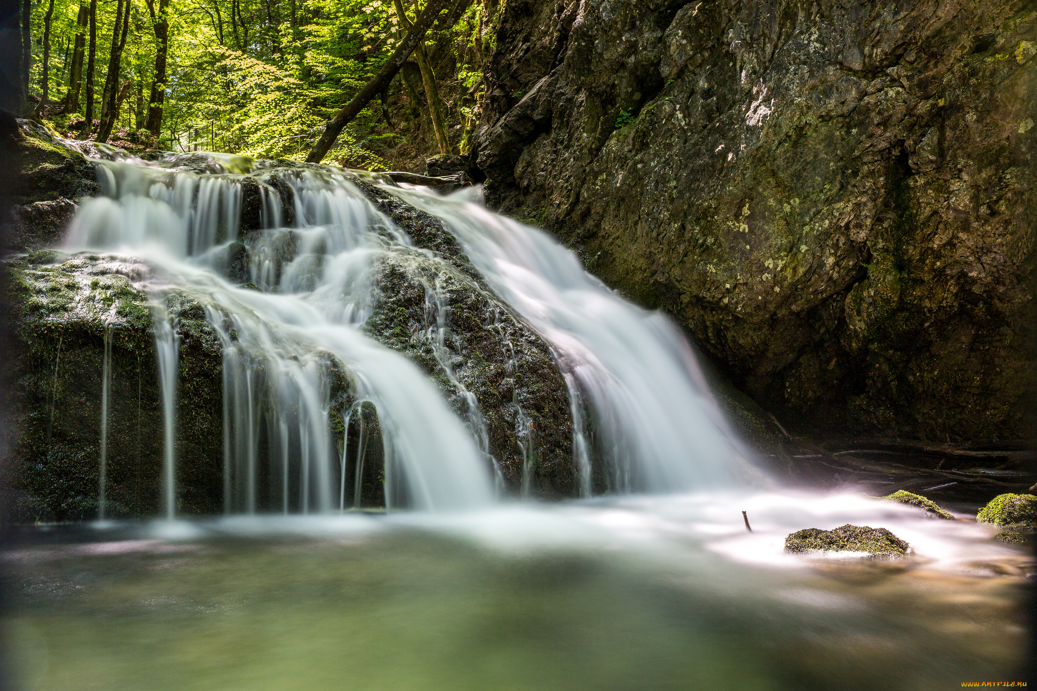 природа, водопады, водопад, река, лес