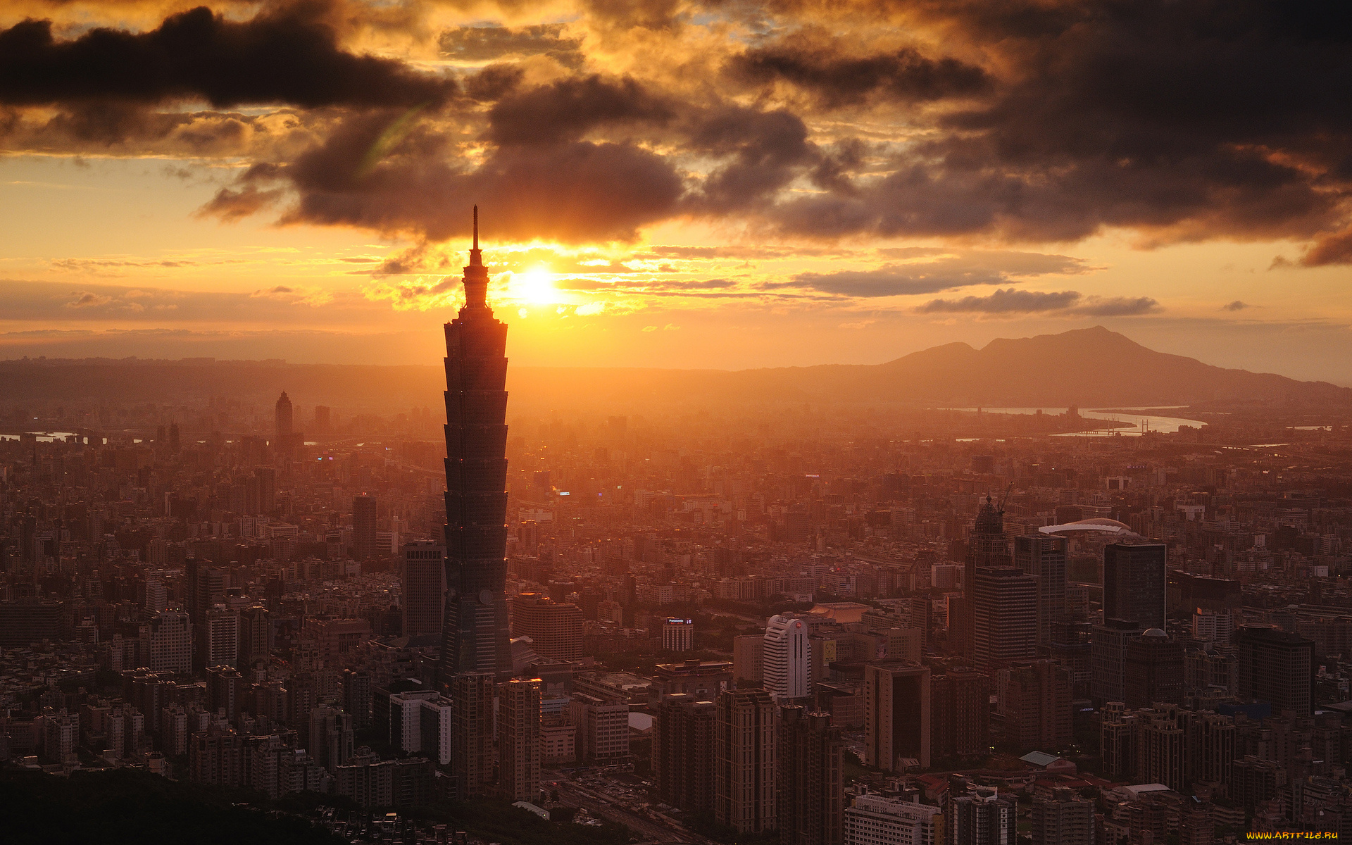 тайвань, города, тайбэй, ночь, панорама, свет