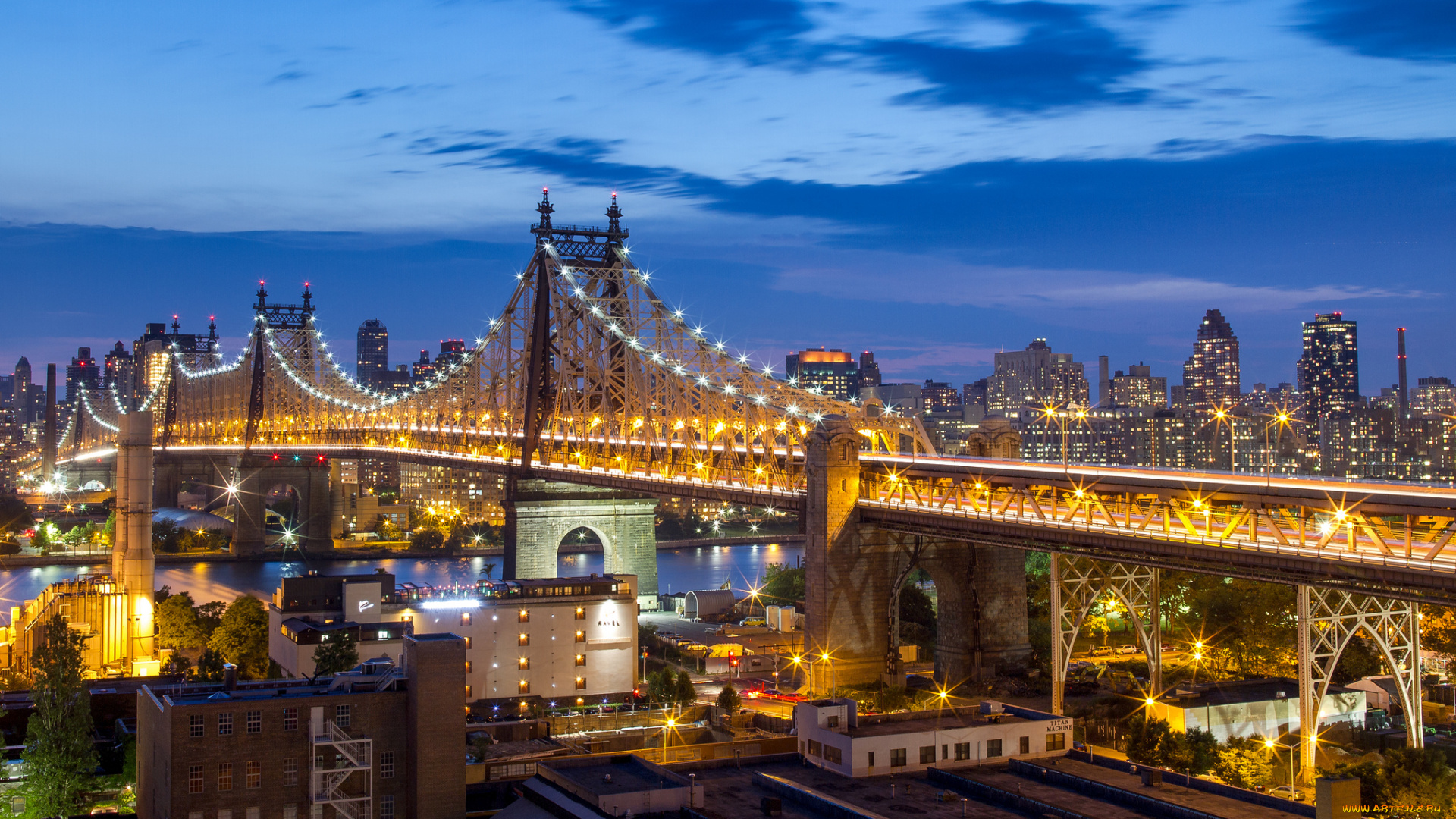 queensboro, bridge, new, york, city, города, нью, йорк, сша, manhattan, мост, 59-й, улицы, nyc, куинсборо, ночной, город