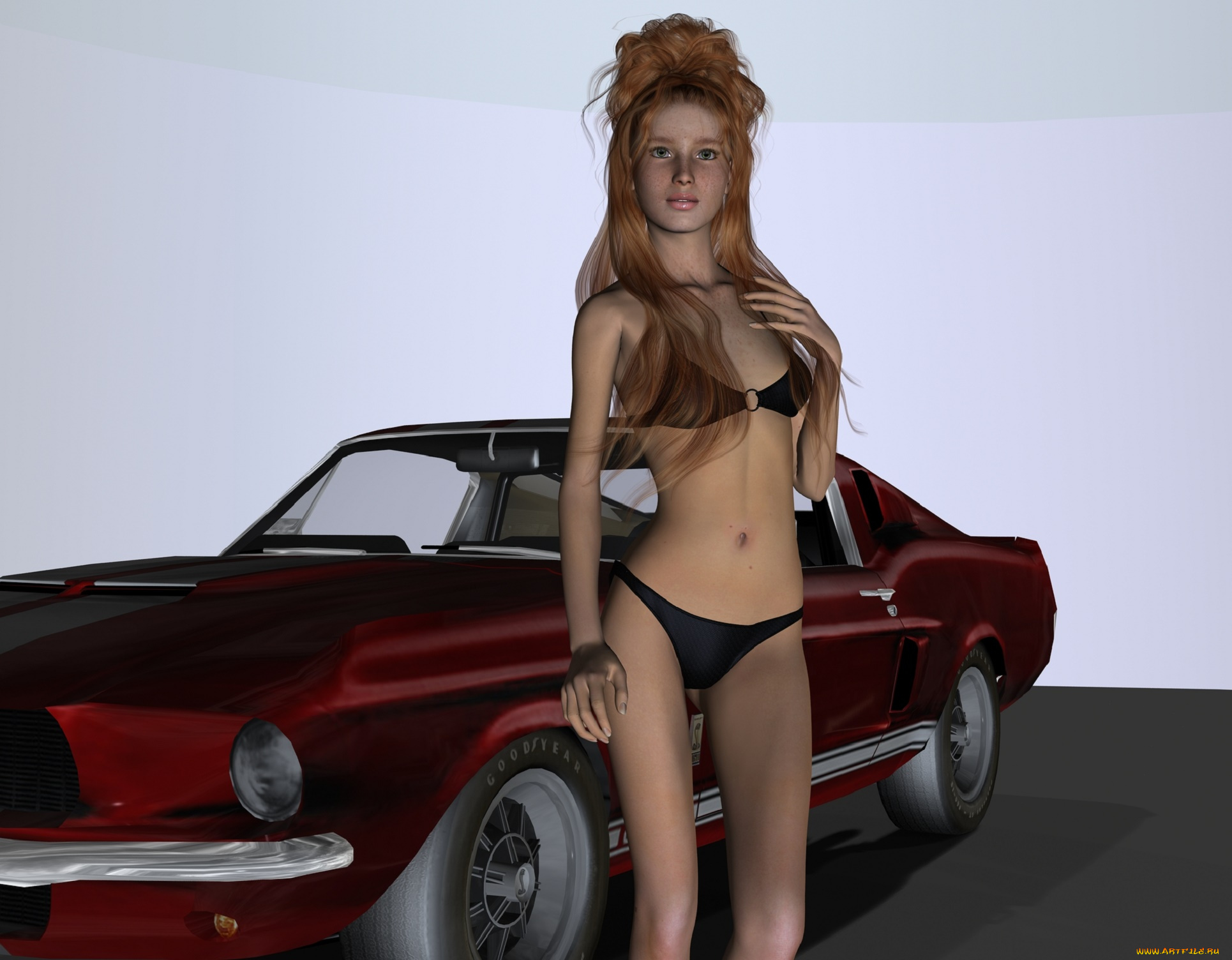 автомобили, 3d, car&girl, автомобиль, фон, взгляд, девушка