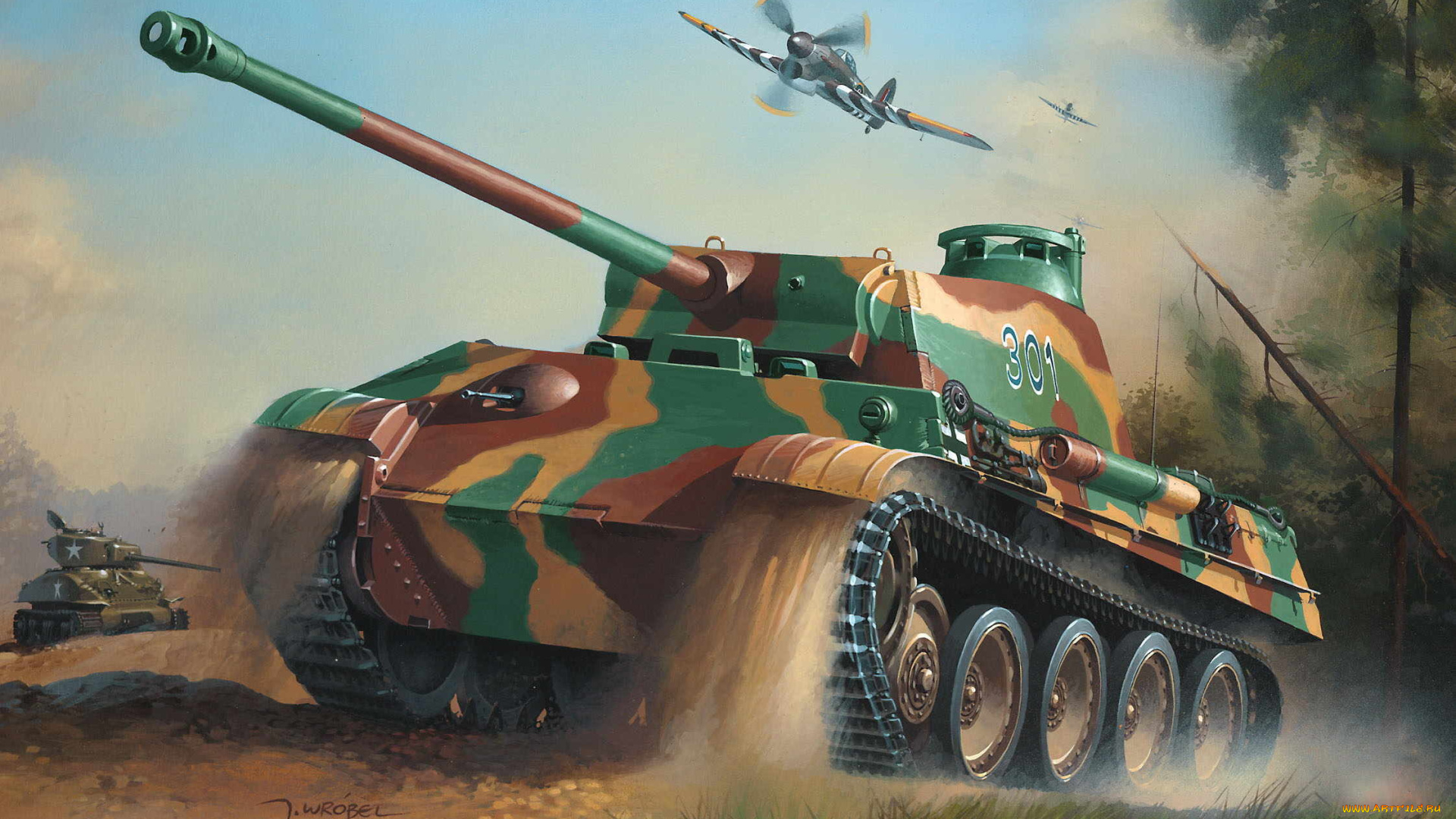 рисованное, армия, art, army, panther, tank, painting, war, drawing, sherman, ww2, hawker, tempest, geman, panzer