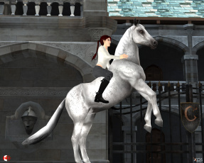 Картинка 3д+графика фантазия+ fantasy девушка взгляд фон лошадь