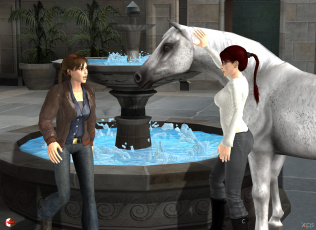 Картинка 3д+графика фантазия+ fantasy девушки взгляд фон лошадь